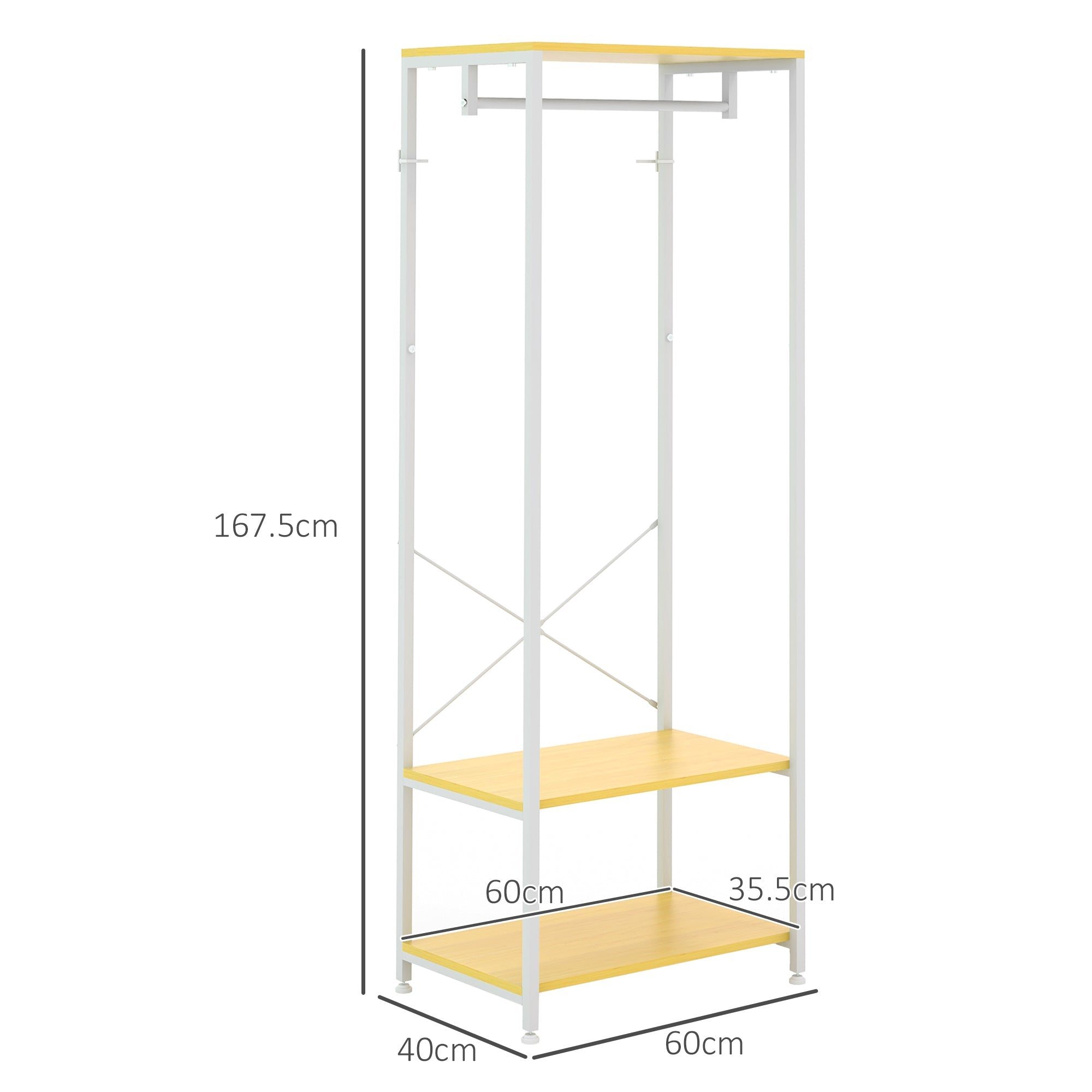 EasyComfort Mobile Appendiabiti 2 in 1 with Ripiano a 2 Livelli, in Acciaio e Truciolato, 60x40x167.5 cm