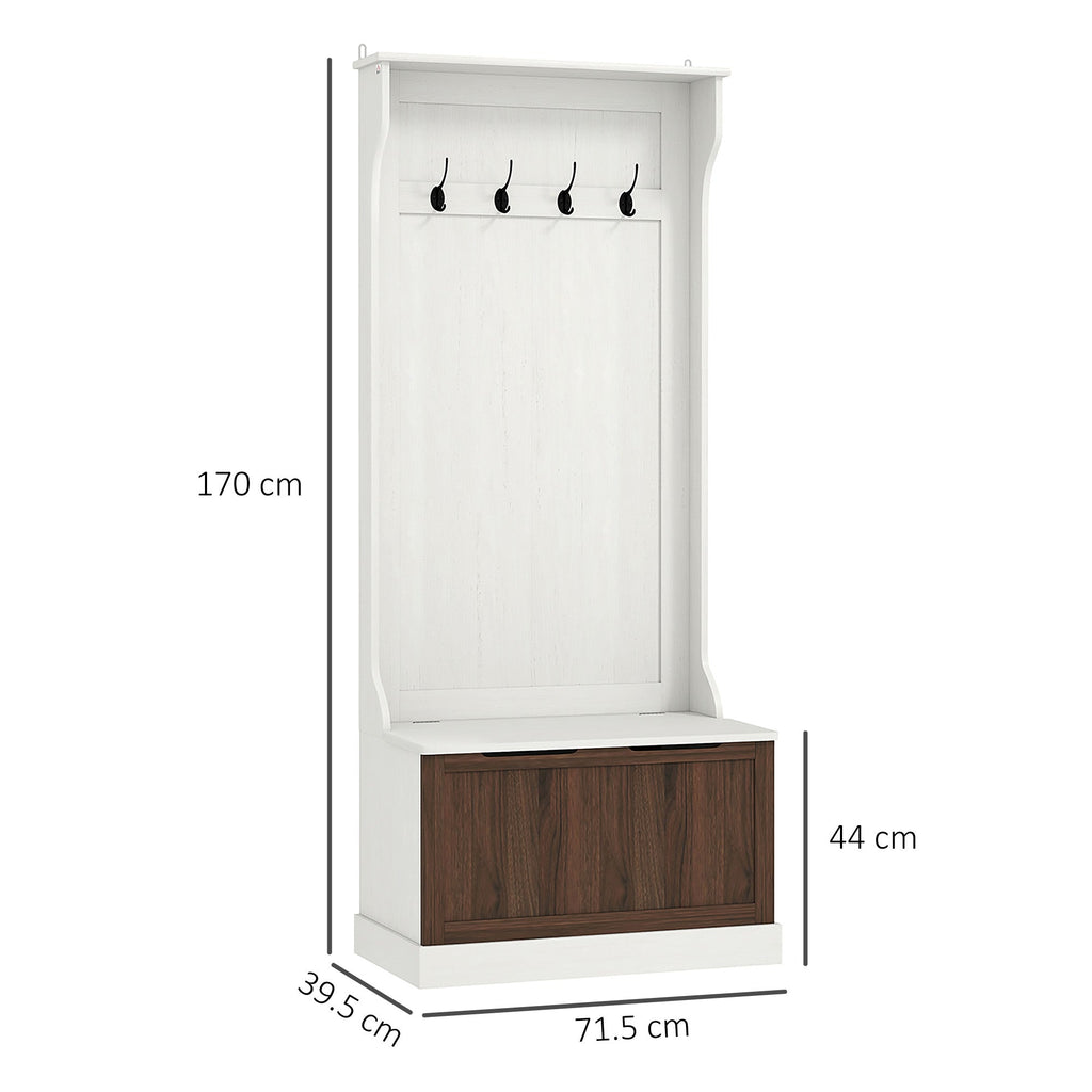 EasyComfort Mobile Appendiabiti 3 in 1 with 4 Ganci e Panca Contenitore, in Legno, 71.5x39.5x170 cm, white