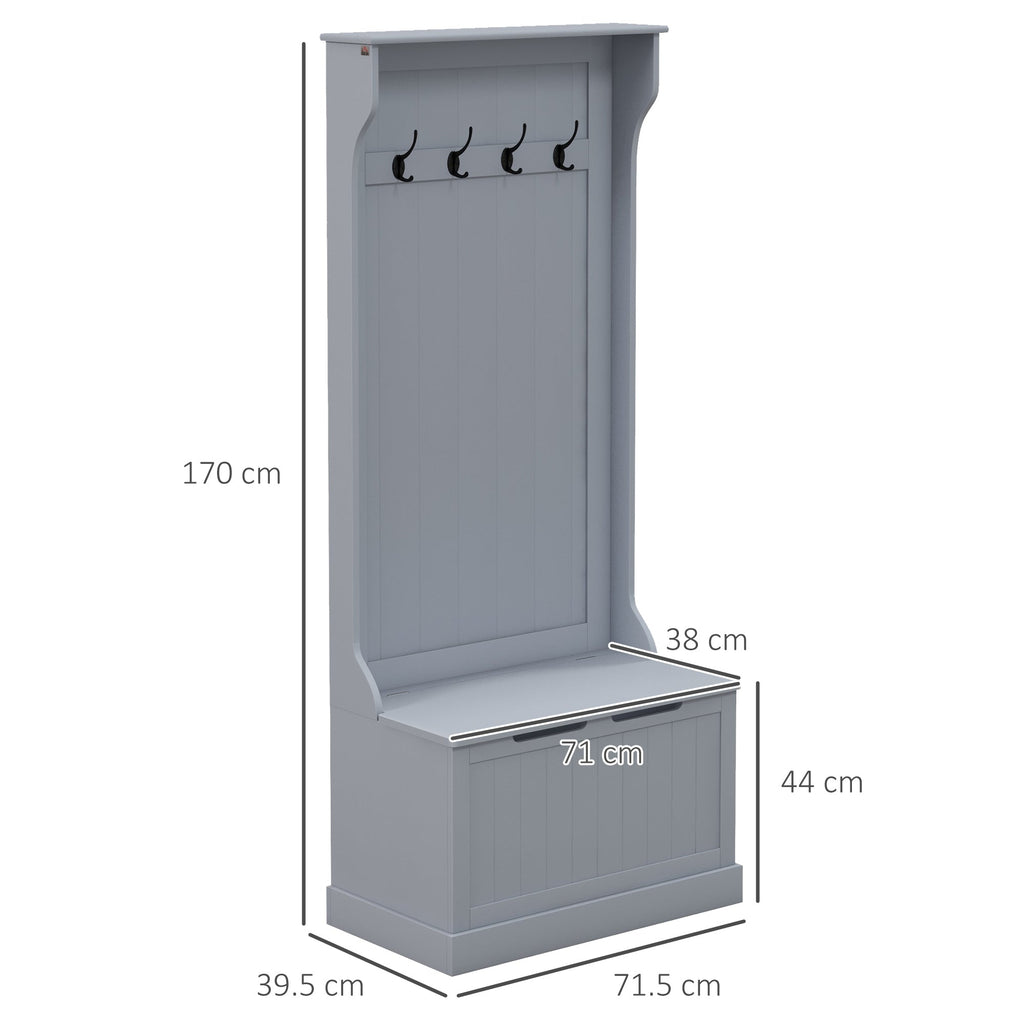 EasyComfort Mobile Appendiabiti 3 in 1 with 4 Ganci e Panca Contenitore, in Legno, 71.5x39.5x170 cm, Grigio