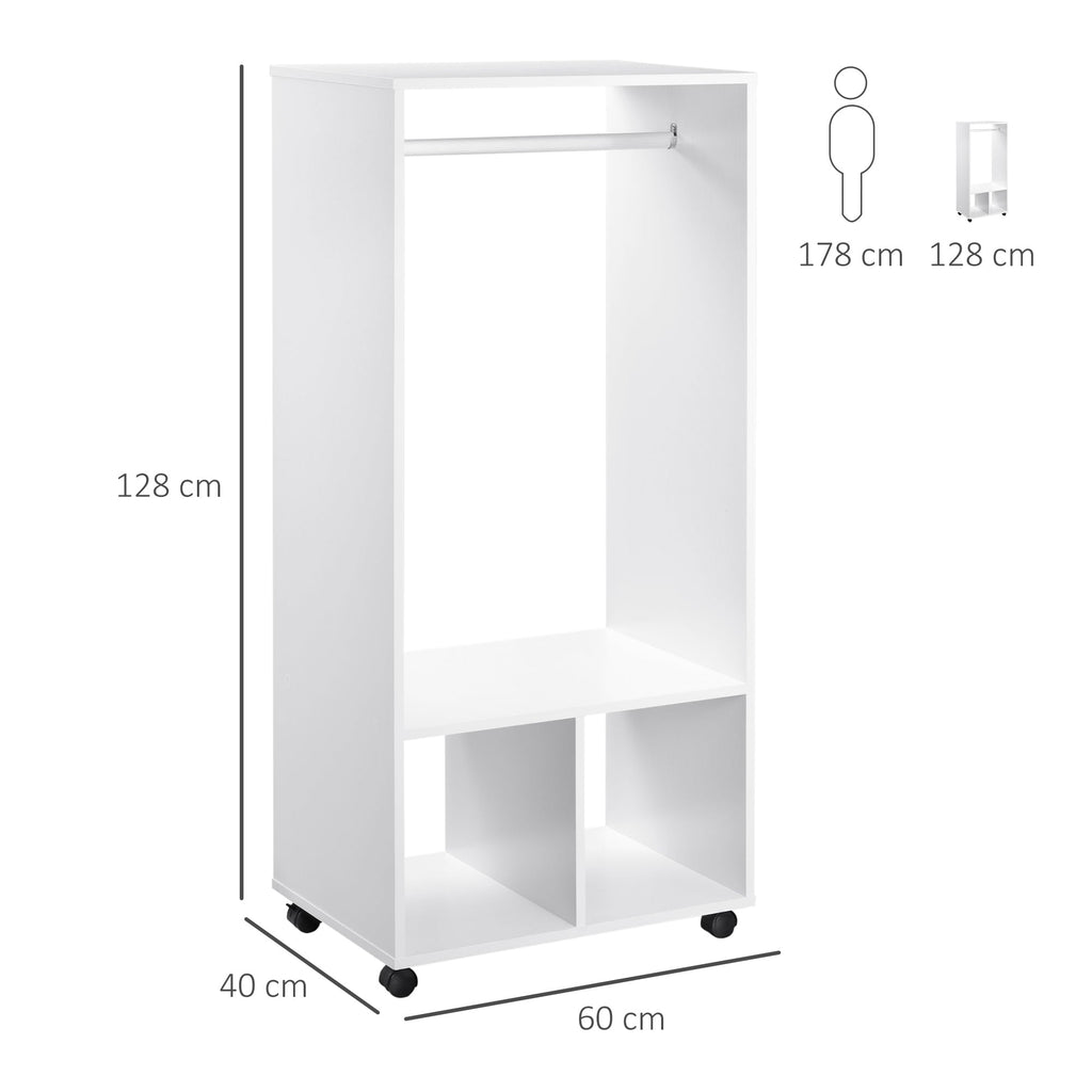 EasyComfort Mobile Appendiabiti with Barra in Alluminio e 2 Ripiani Aperti, in Truciolato, 60x40x128 cm, white