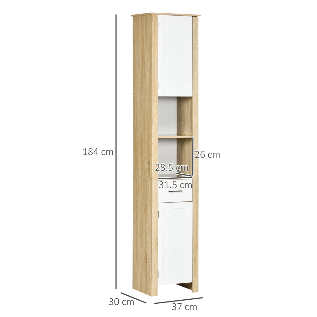 Easycomfort Mobile Bagno Alto in Truciolato with un Cassetto, 2 Armadietti e 2 Ripiani Aperti Regolabili, 37x30x184 cm
