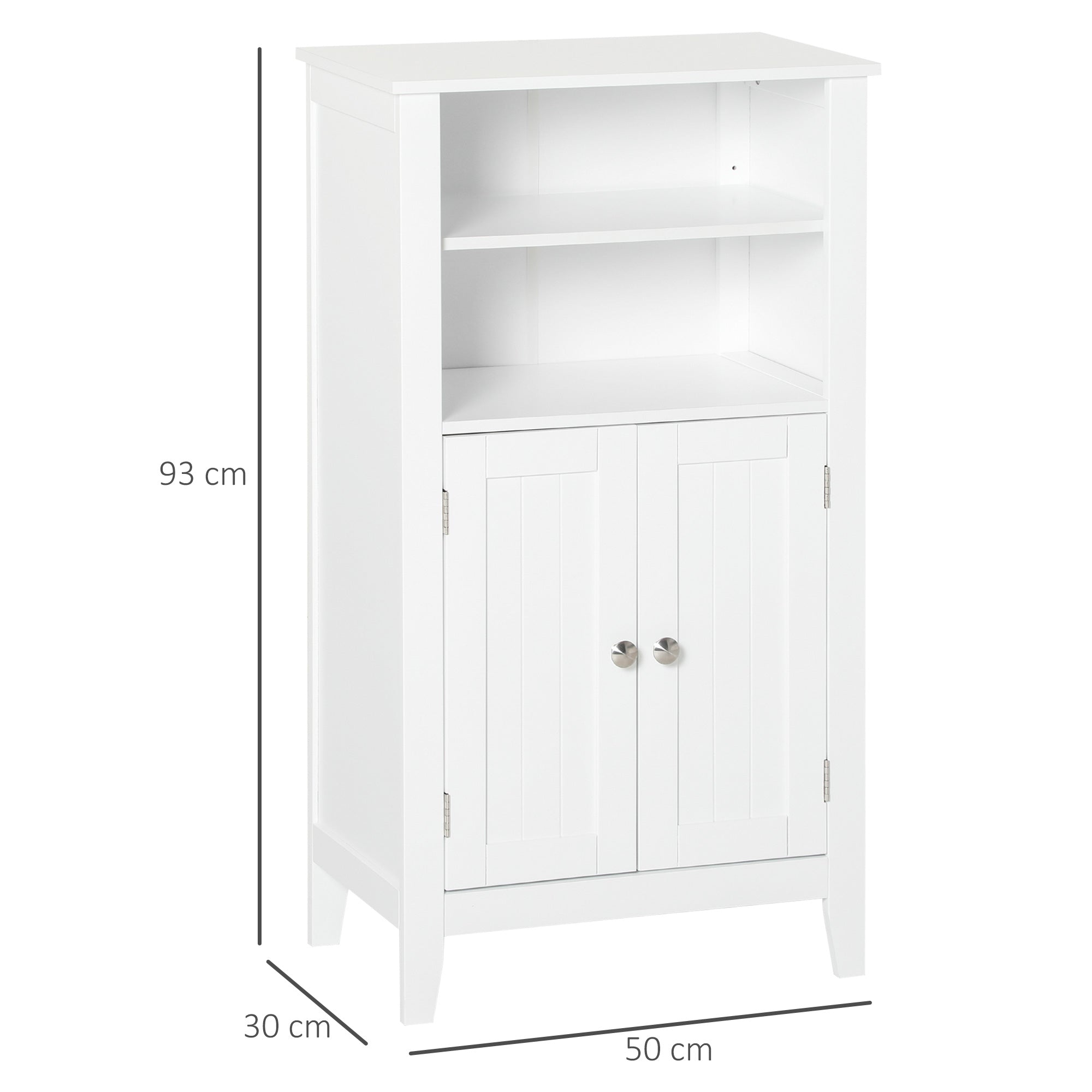 Easycomfort Mobile Bagno with Mensole Regolabili e Armadietto 2 Ante, Mobiletto Bagno Multiuso in Legno, white, 50x30x93cm