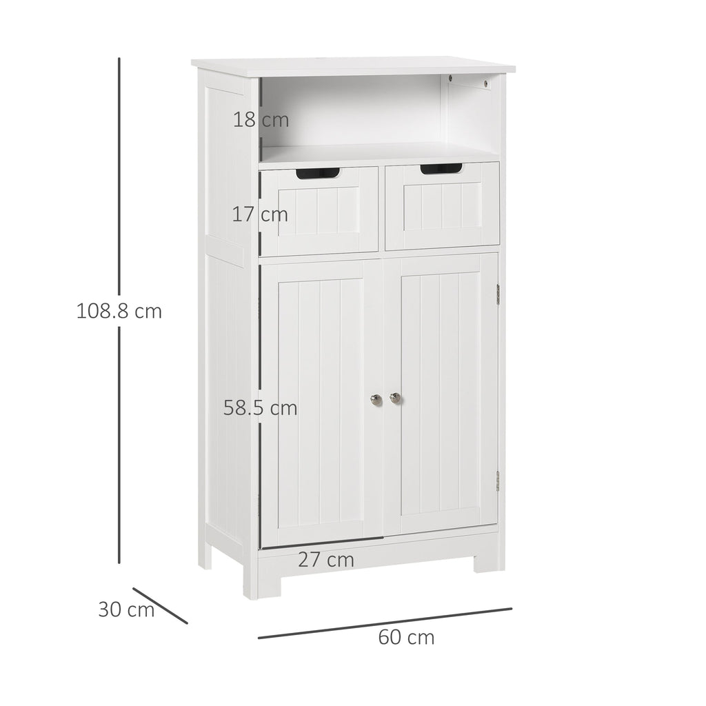 Easycomfort Mobile Bagno Multiuso Salvaspazio, Armadietto da Bagno with Armadietto 2 Ante, Mensola e 2 Cassetti Regolabili, 60x30x108.8cm, white