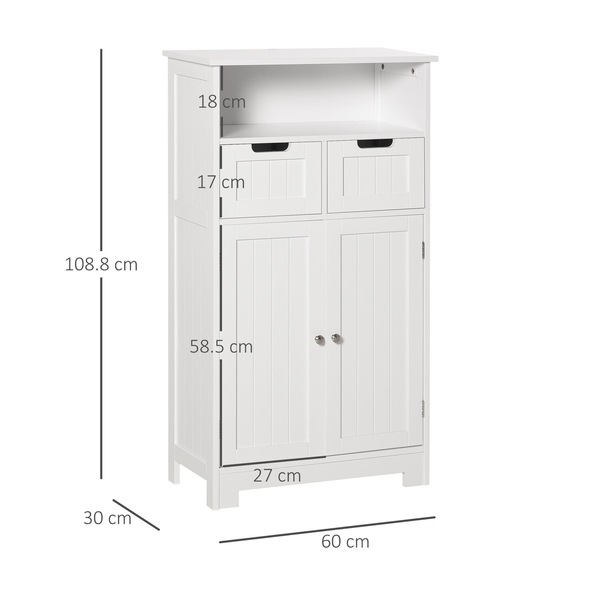 Easycomfort Mobile Bagno Multiuso Salvaspazio, Armadietto da Bagno with Armadietto 2 Ante, Mensola e 2 Cassetti Regolabili, 60x30x108.8cm, white