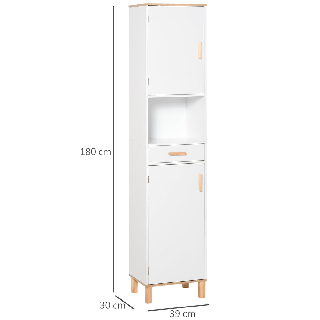 Easycomfort Mobile Bagno Salvaspazio in Legno, Mobile a Colonna with Armadietti e Cassetto, 39x30x180cm, white