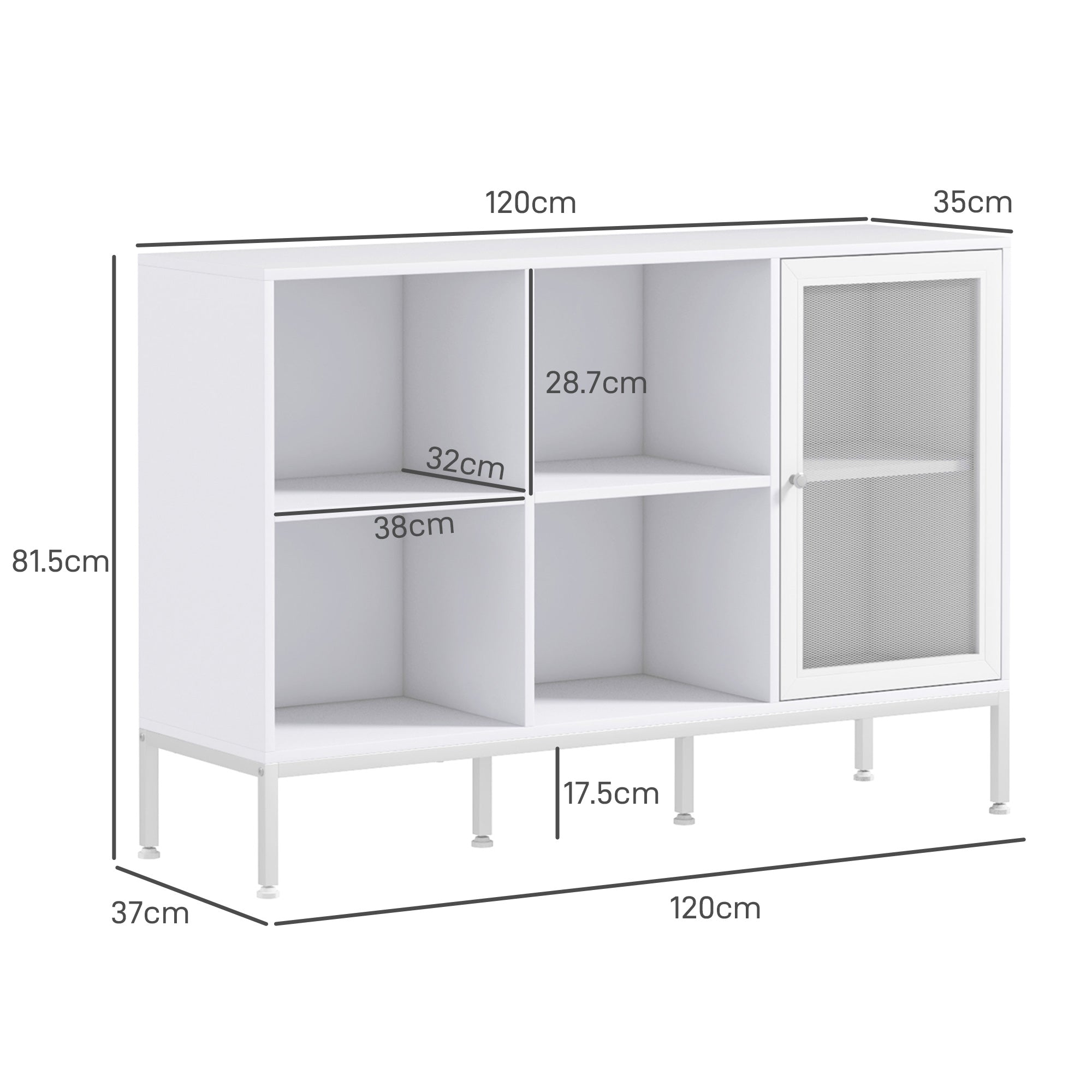EasyComfort Buffetkast 4 open planken en kastje 120x37x81.5 cm, wit