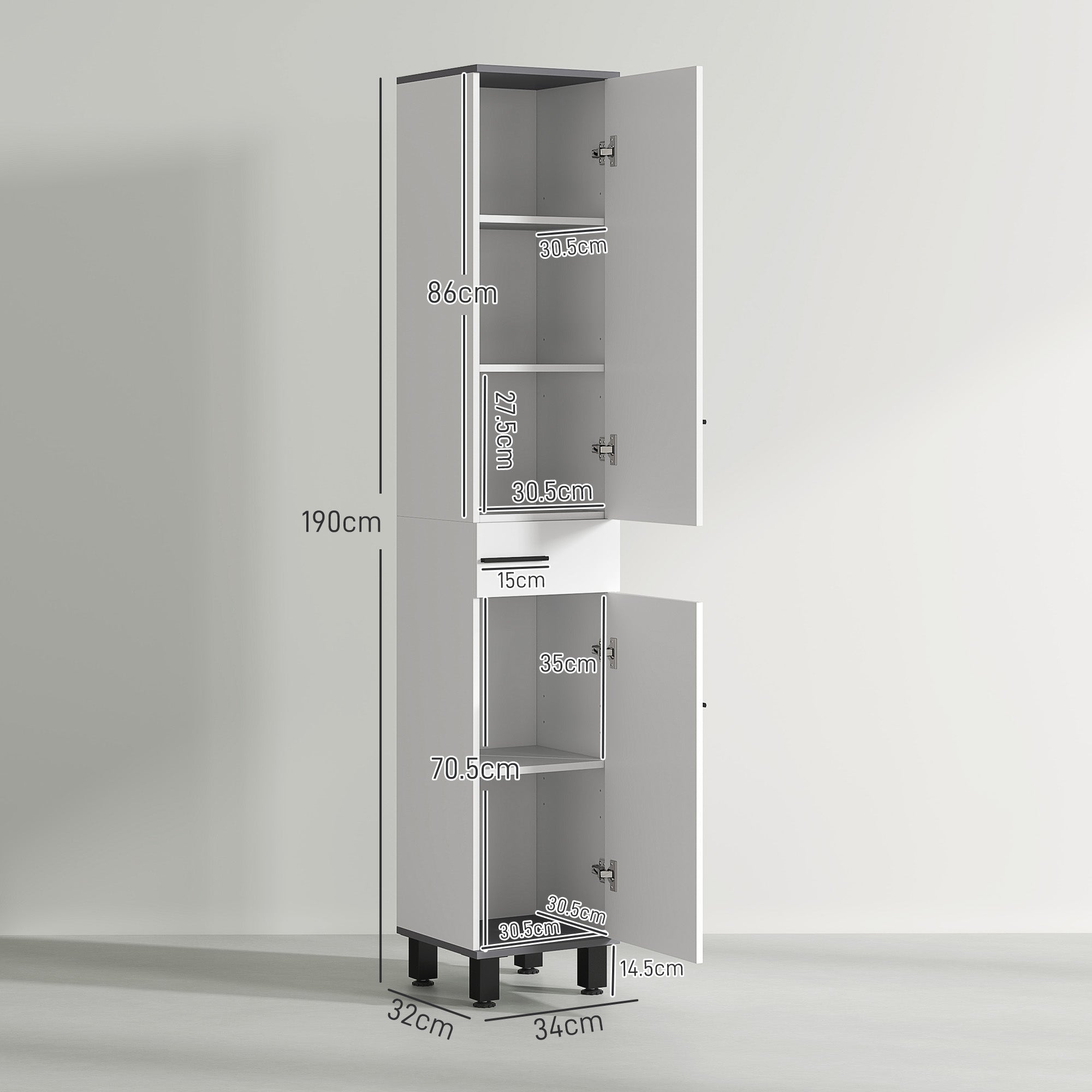 EasyComfort Colonna badmeubelkolom met 2 kastjes en lade, 34x32x190 cm