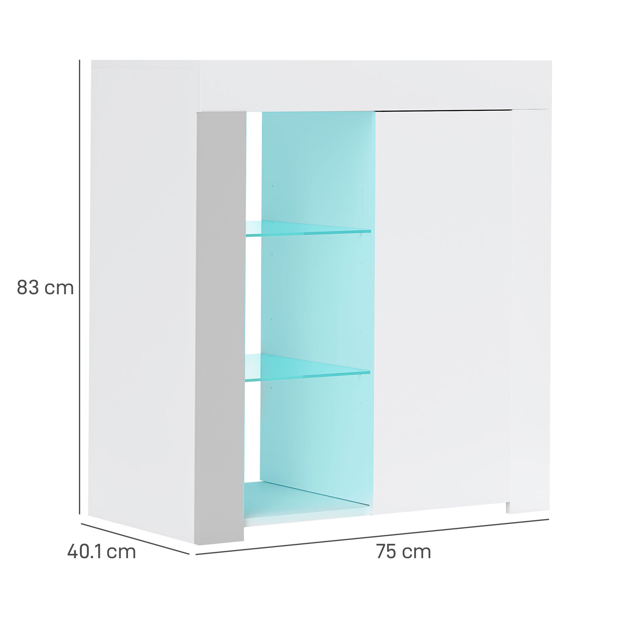 EasyComfort Opbergkast met LED, 3 planken & 2-deurs kast, 75x40.1x83 cm, wit