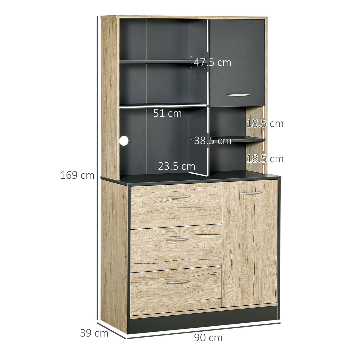 EasyComfort keukenkast met magnetronvak 90 x 39 x 169 cm grijs eiken