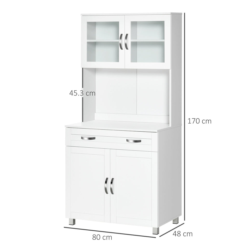 EasyComfort Mobile Cucina Moderno with 2 Armadietti, Ante in Vetro e Mensole Regolabili, 80x48x170 cm, white