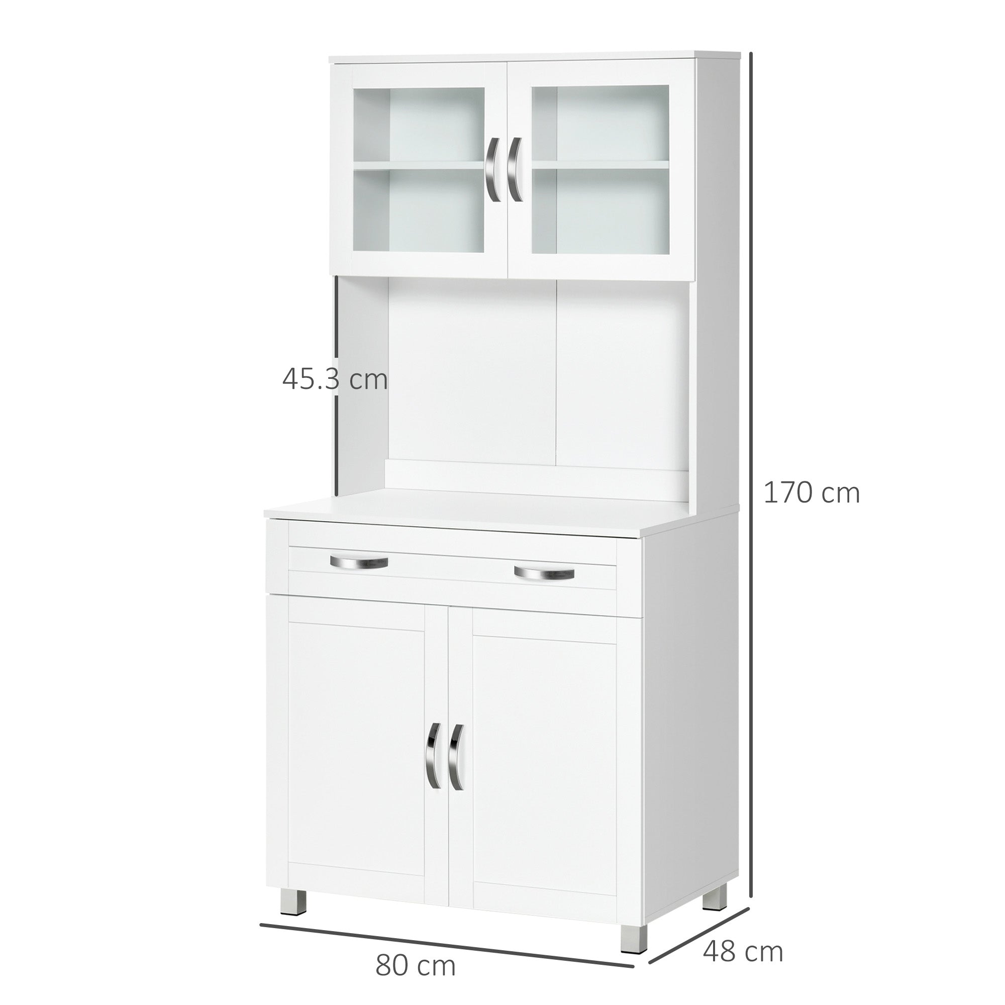 EasyComfort Mobile Cucina Moderno with 2 Armadietti, Ante in Vetro e Mensole Regolabili, 80x48x170 cm, white