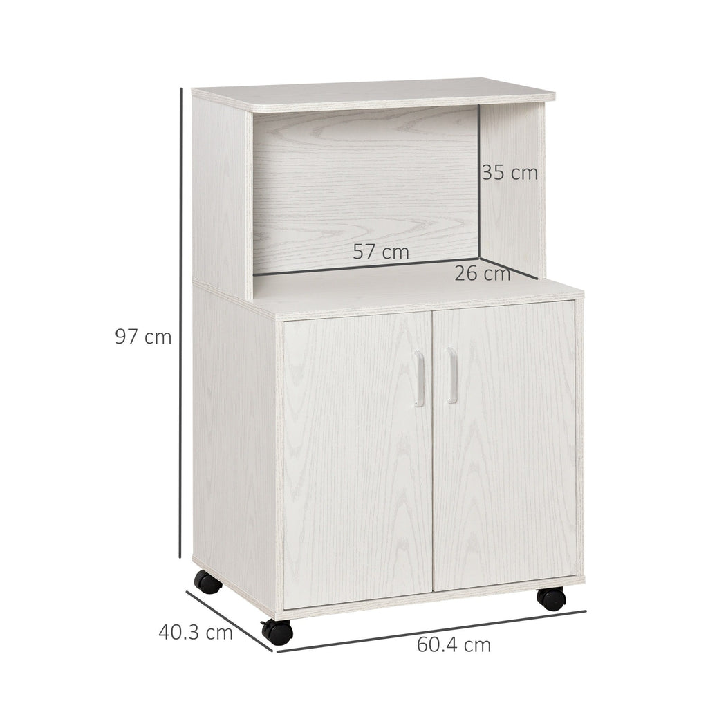 Easycomfort Mobile Cucina Multiuso with Ruote, Armadietto e Ripiano per Microonde, Credenza Alta in Legno Truciolare, 60.4x40.3x97cm white