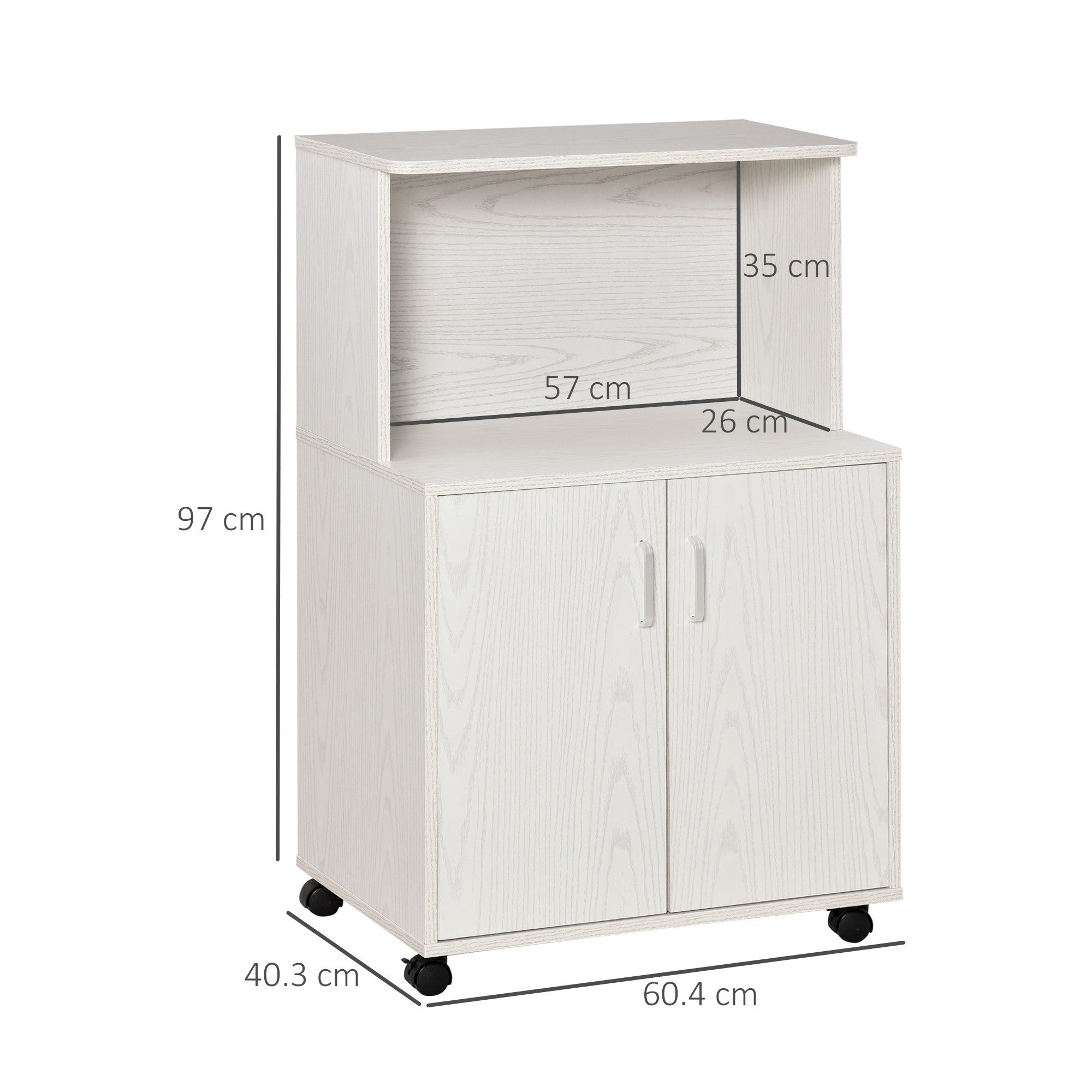 Easycomfort Mobile Cucina Multiuso with Ruote, Armadietto e Ripiano per Microonde, Credenza Alta in Legno Truciolare, 60.4x40.3x97cm white