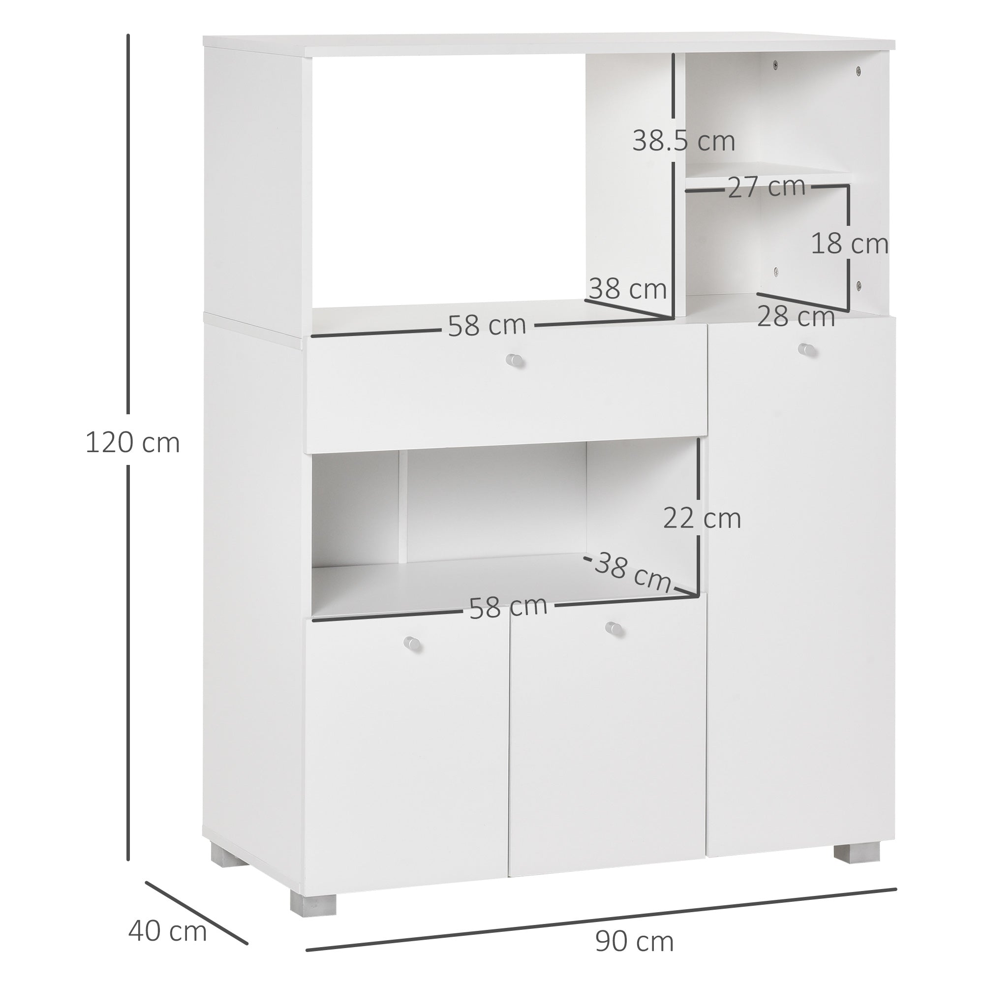 Easycomfort Mobile Cucina per Microonde with Armadietti, Mensole e Cassetto, Credenza Moderna in Legno 90x40x120cm white