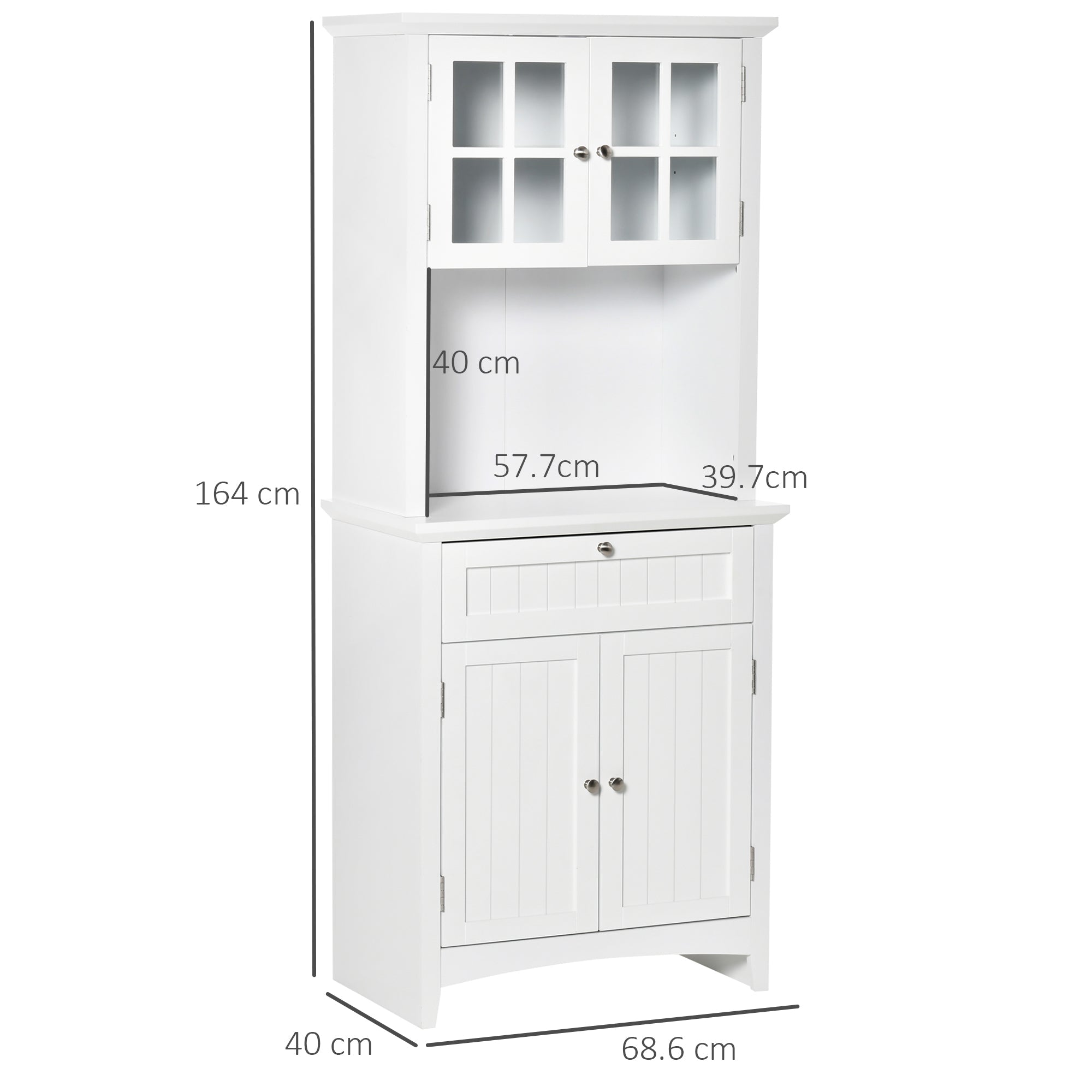 Easycomfort Mobile Dispensa Alto with 2 Armadietti, Ripiani Regolabili e Piano d'Appoggio, in MDF, 68.6x40x164 cm, white