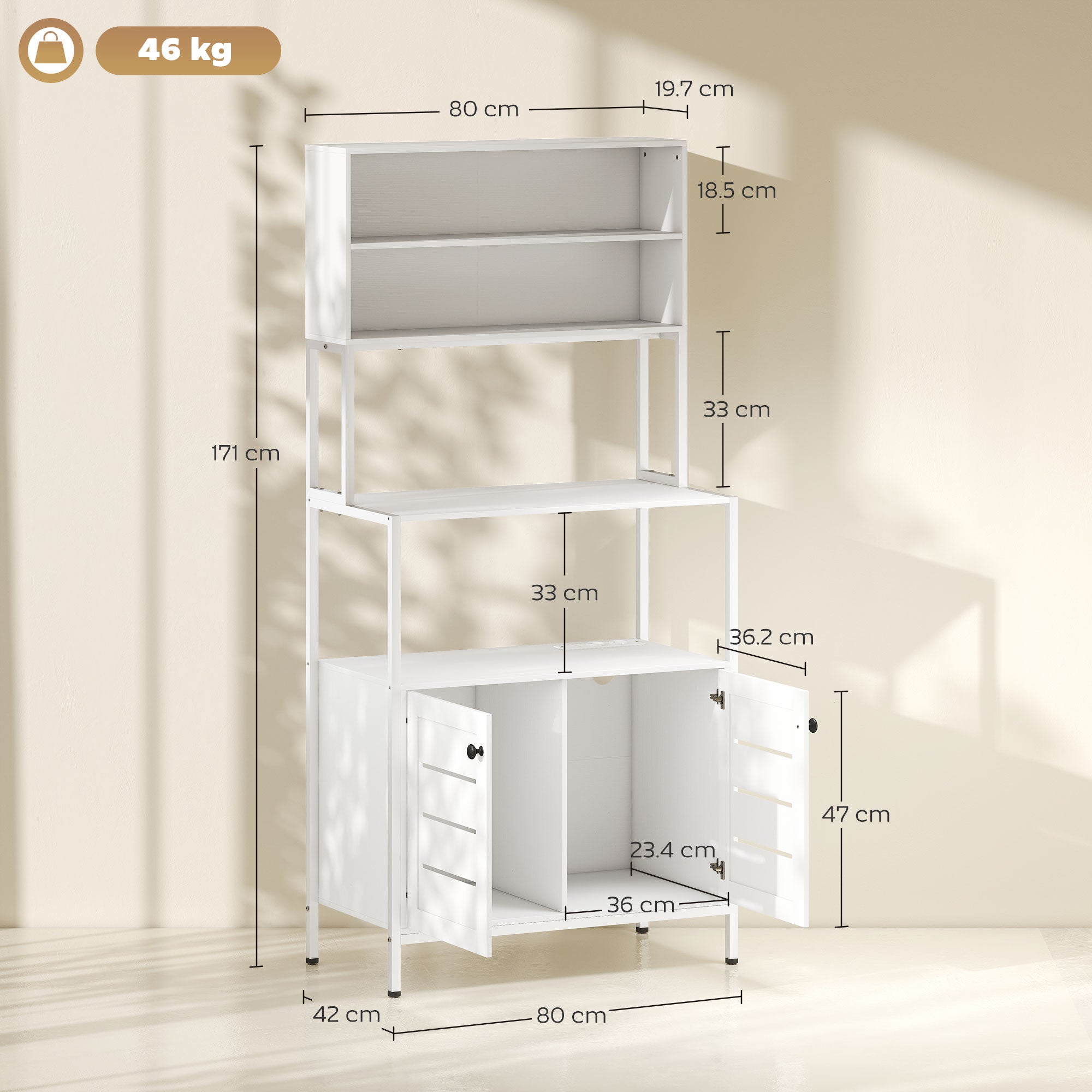EasyComfort Voorraadkast met 2 stopcontacten, 80x42x171 cm, wit