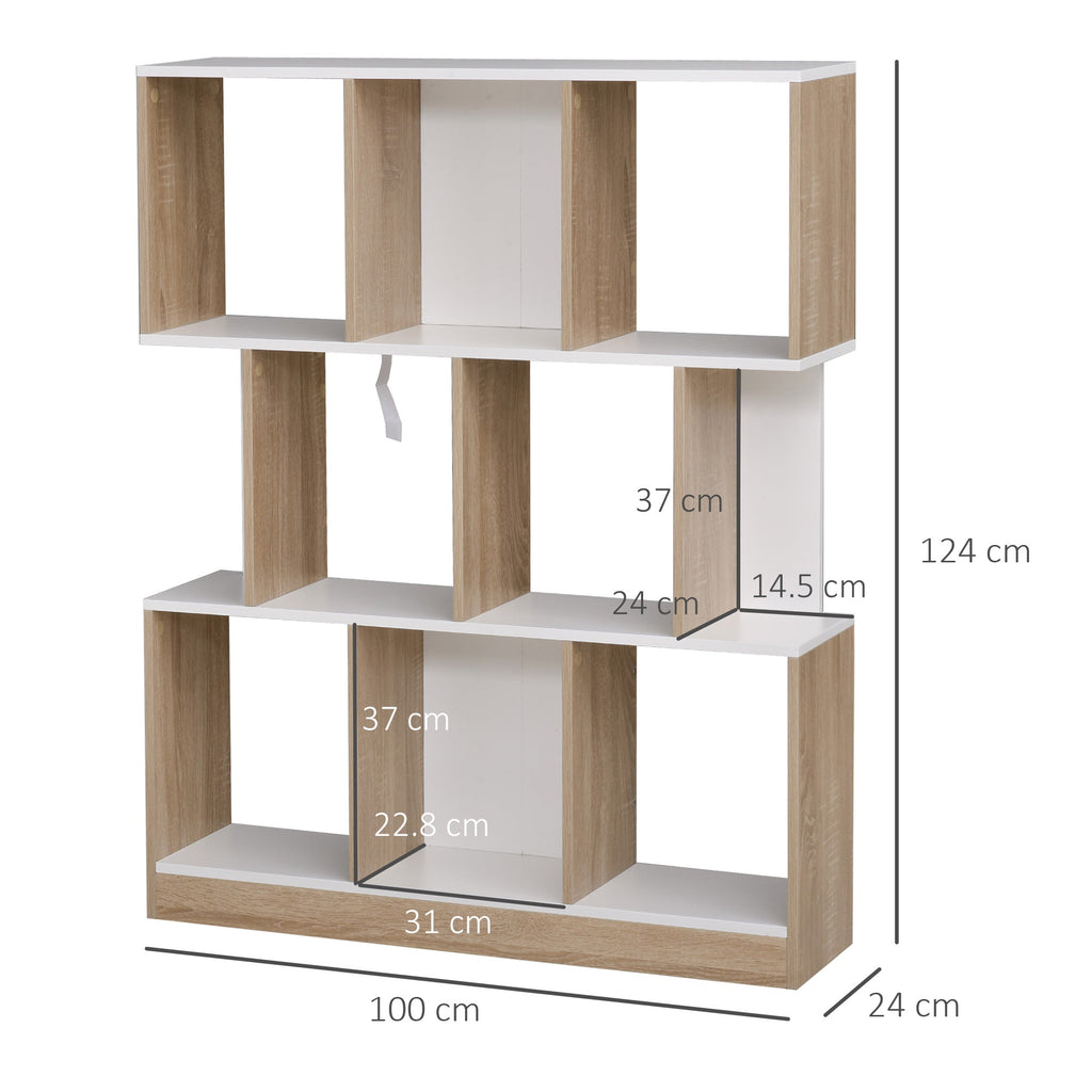 Easycomfort Mobile Libreria a 8 Ripiani per Soggiorno e Camera da Letto, in Legno, 100x27x124 cm, Rovere e white