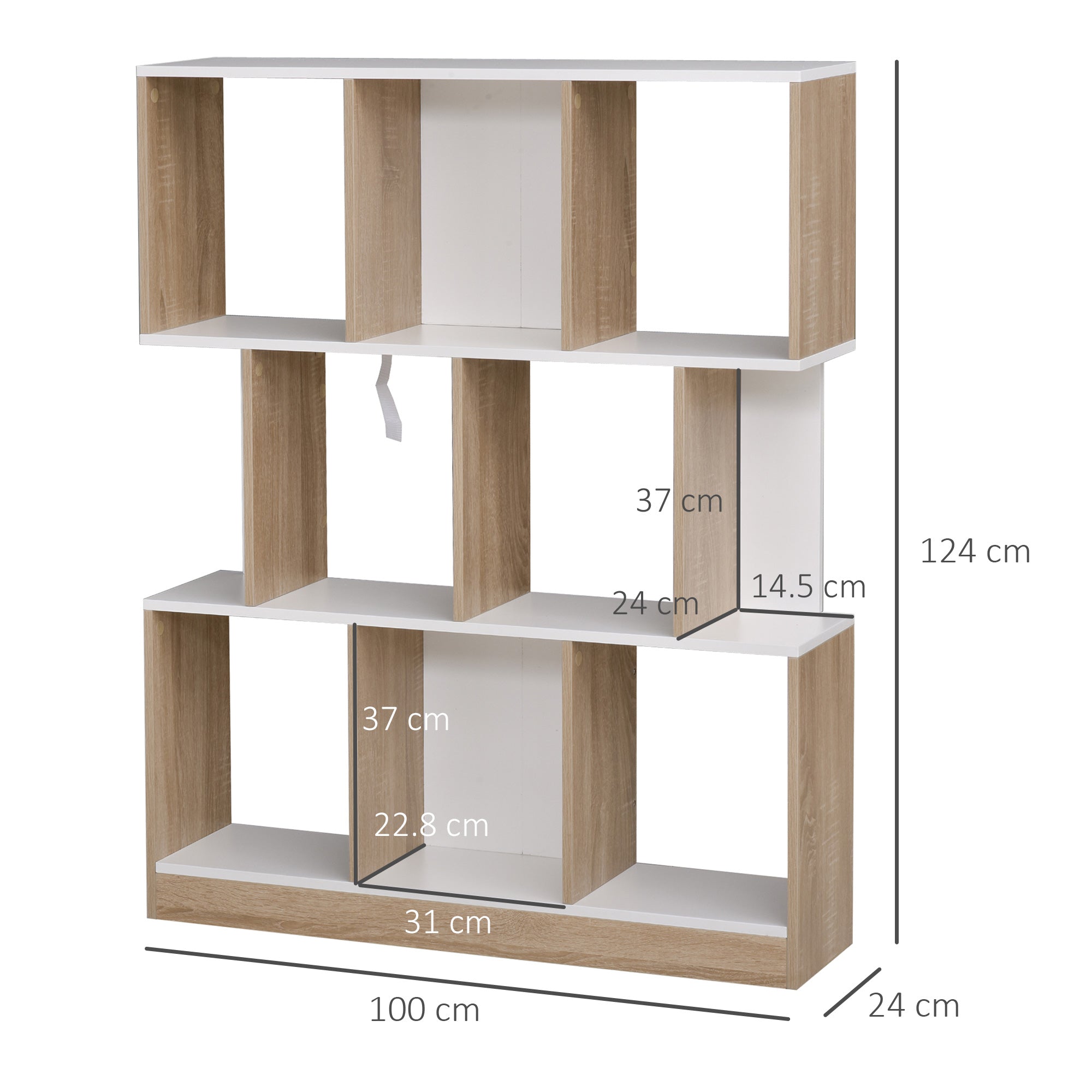 Easycomfort Mobile Libreria a 8 Ripiani per Soggiorno e Camera da Letto, in Legno, 100x27x124 cm, Rovere e white