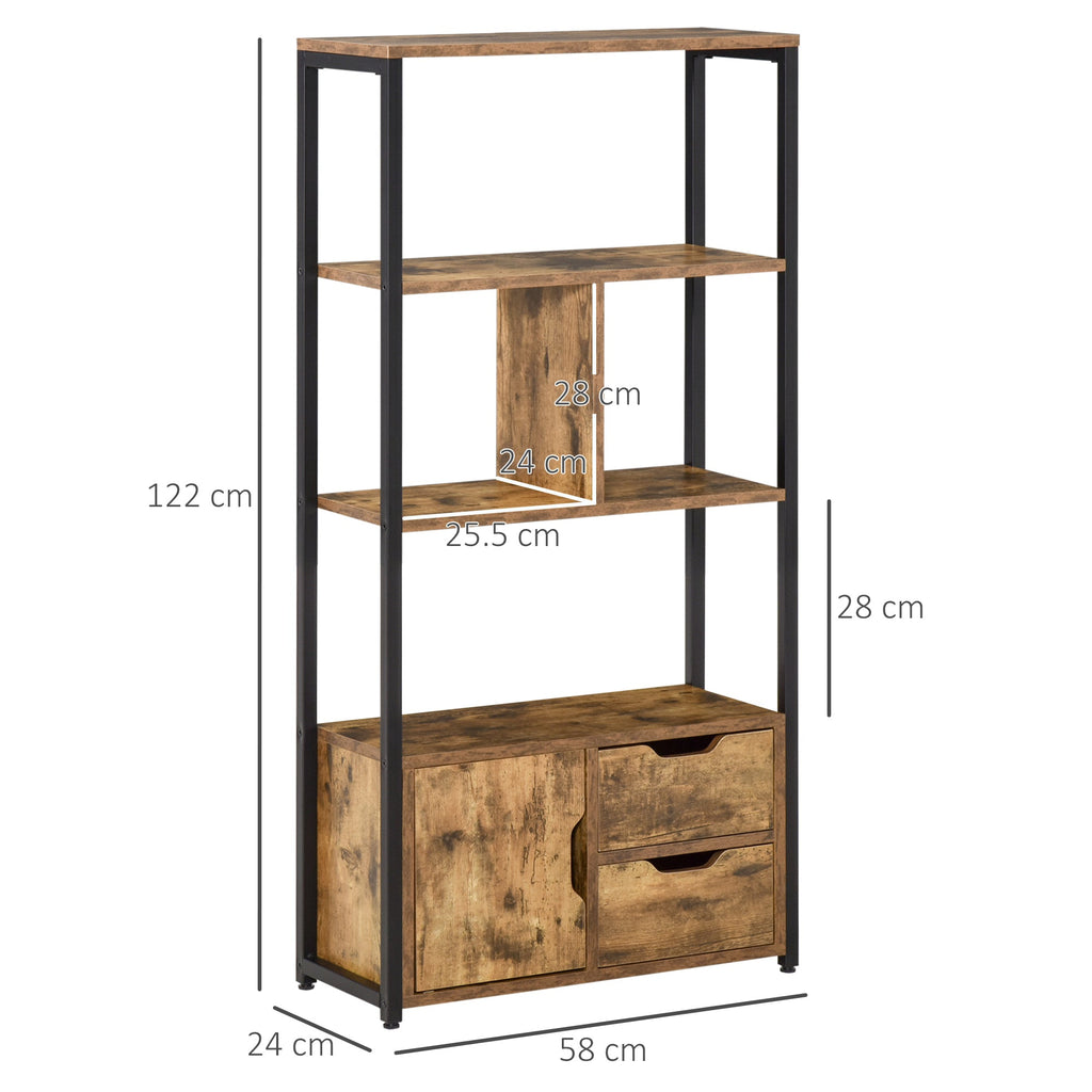 EasyComfort Boekenkast 3 planken, kastje en 2 lades 58x24x122 cm