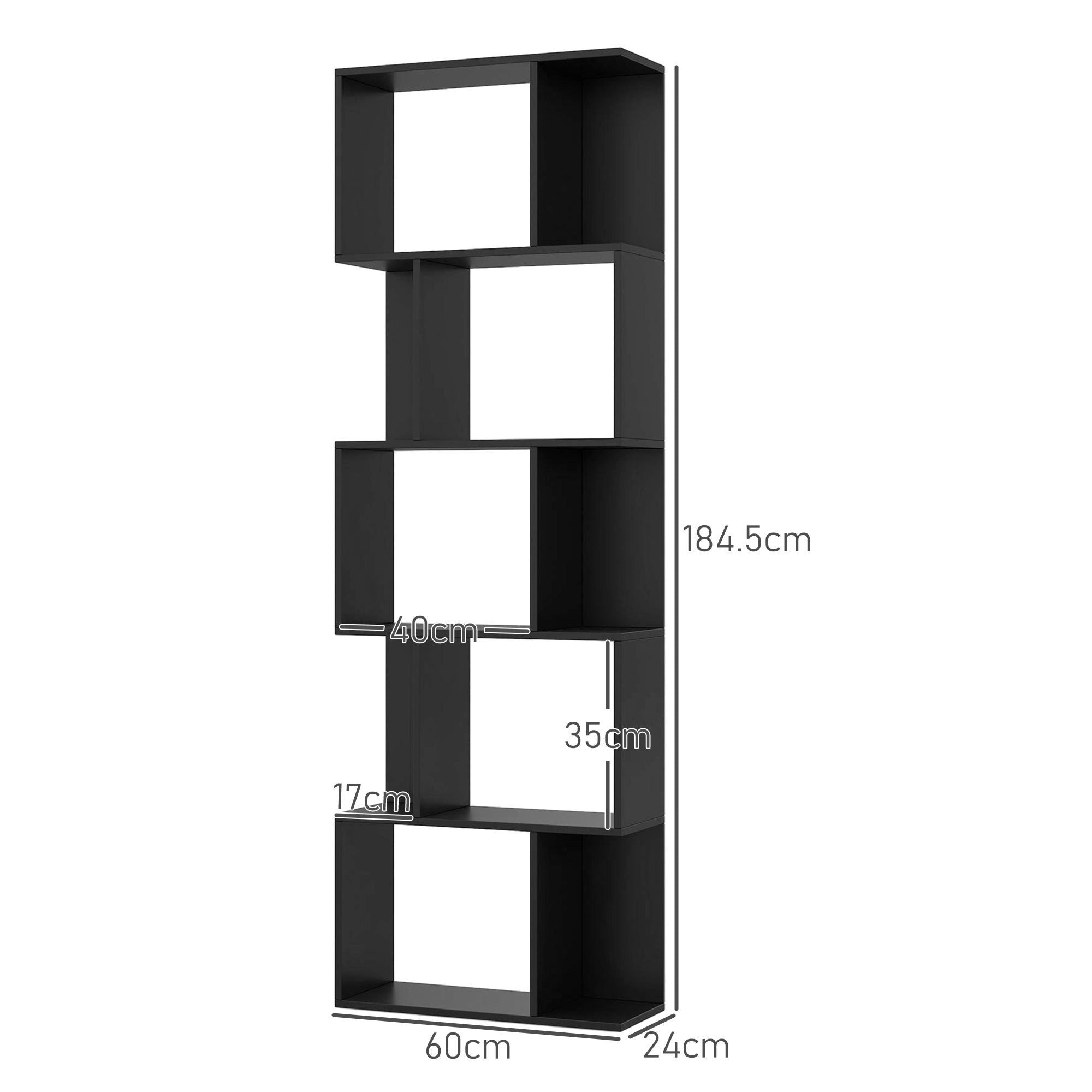 EasyComfort Mobile Libreria in Legno a 5 Ripiani Design Moderno in Legno, 60x24x184.5 cm, black