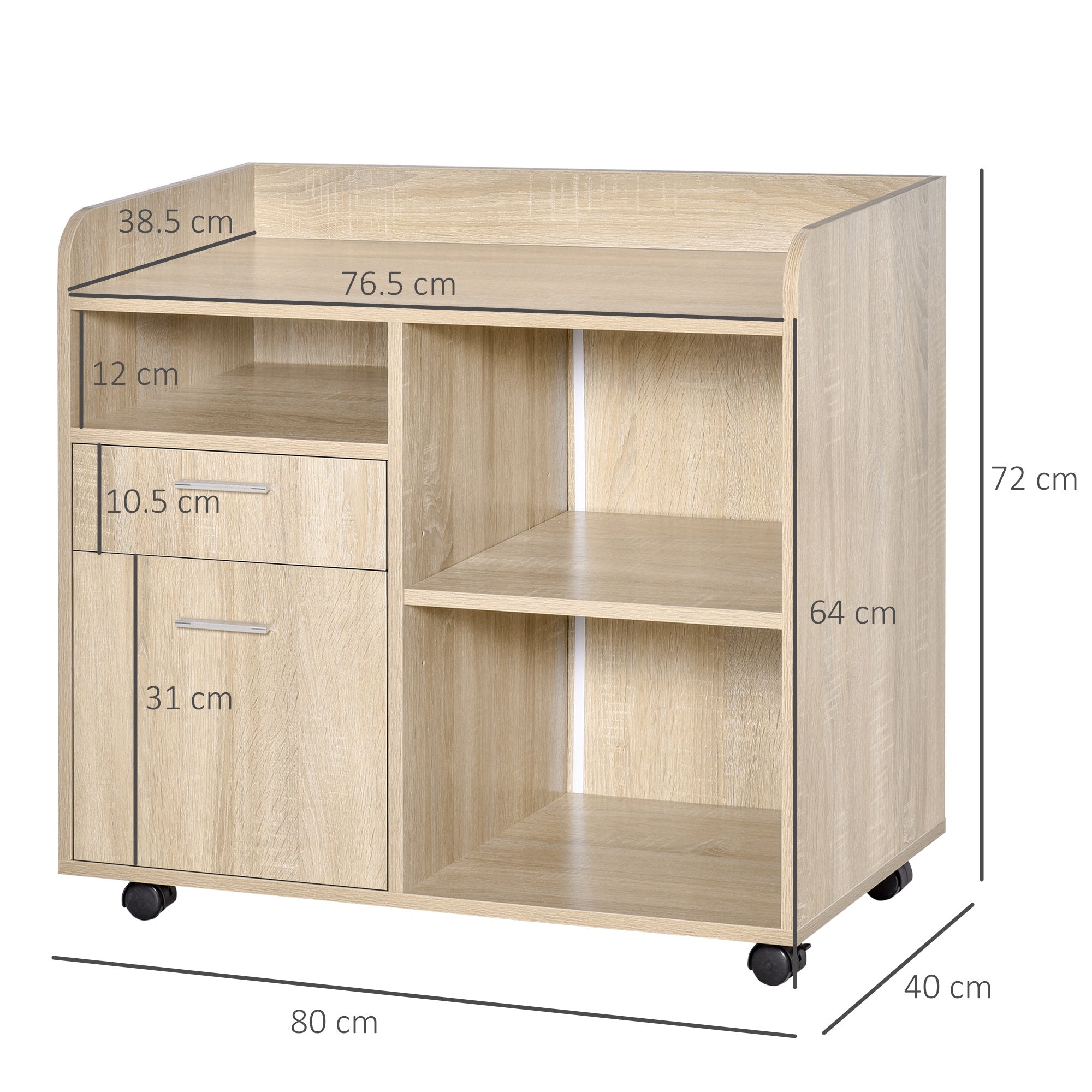 EasyComfort Mobile multiuso with 4 Ruote, Rovere, 80x40x72cm