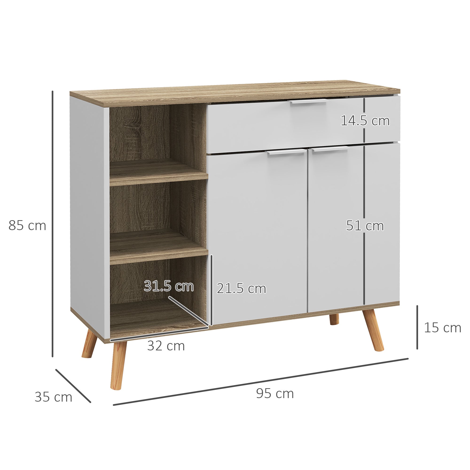 EasyComfort Mobile Multiuso Salvaspazio with 3 Ripiani Aperti, Armadietto e Cassetto, in Truciolato, 95x35x85 cm