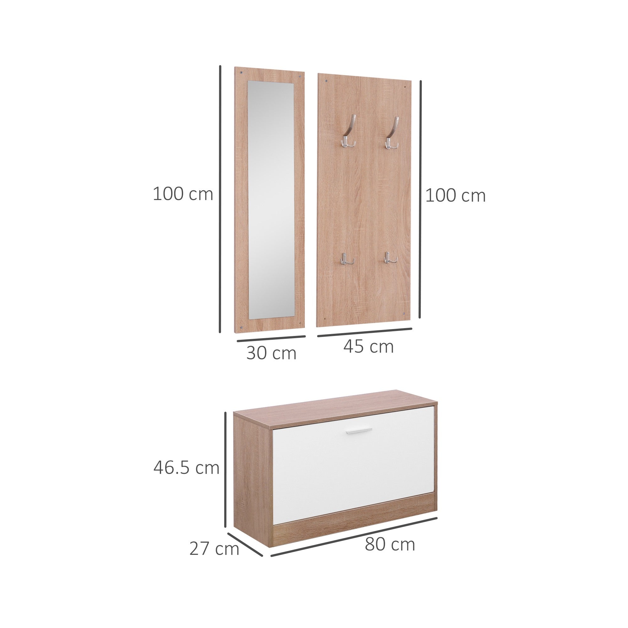 EasyComfort Set 3-delig halmeubel hout - schoenenkast 80x27x46,5 cm