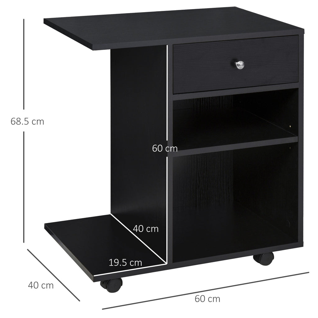 Easycomfort Mobile Porta Stampante in Legno black with 1 Cassetto, 2 Ripiani e Mensola CPU, per Ufficio 60x40x68.5cm