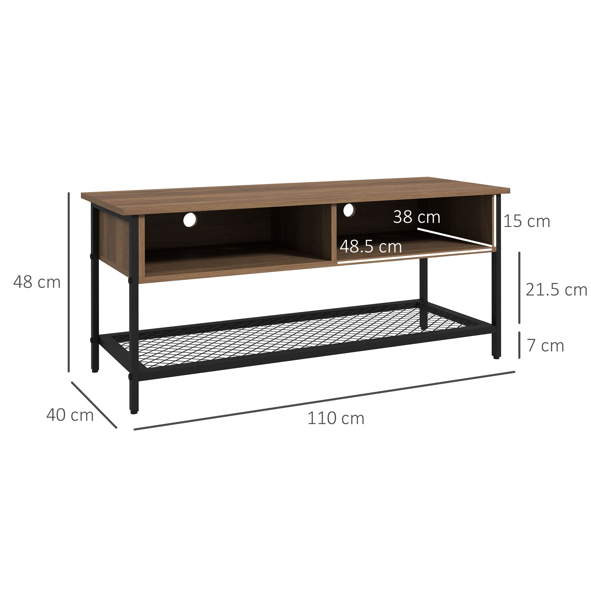 Easycomfort Mobile Porta TV fino 48" Stile Industriale in Legno e Acciaio, 110x40x48cm, Marrone e black