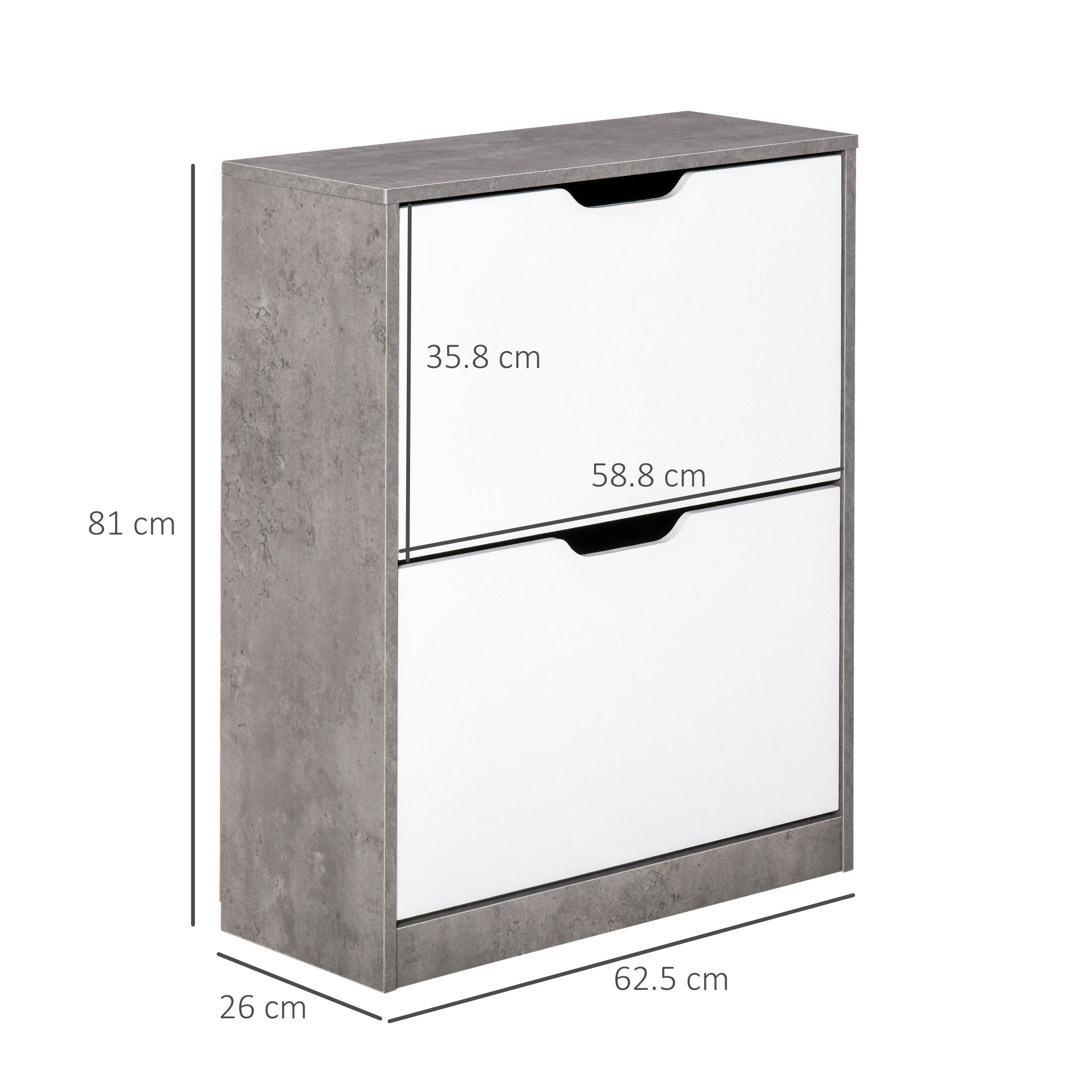 Easycomfort Mobile Portascarpe, Scarpiera Salvaspazio Bassa a 2 Ante per 8 Paia di Scarpe, Arredamento Moderno, Grigio e white, 62.5x26x81cm