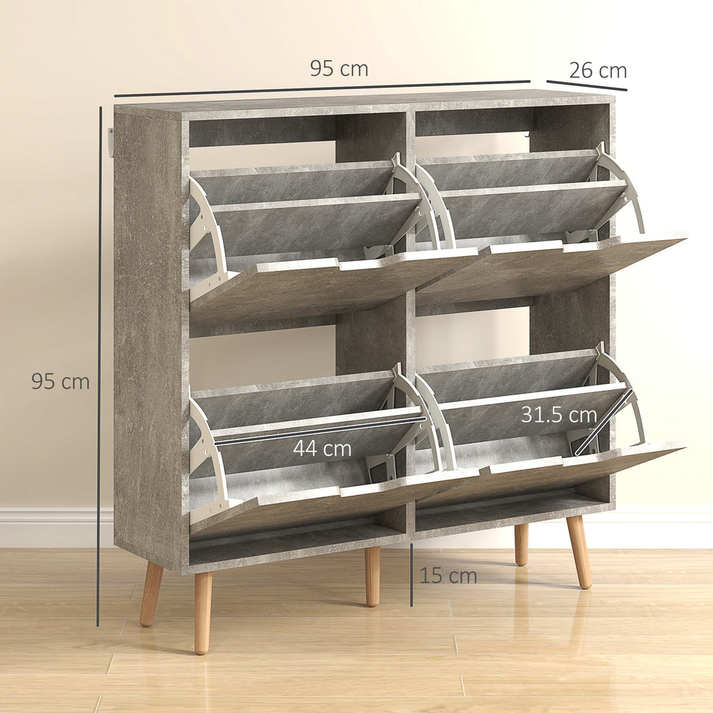 EasyComfort Mobile Scarpiera with 4 Cassetti Ribaltabili a 2 Livelli per 16 Paia, in Legno, 95x26x95 cm, Grigio