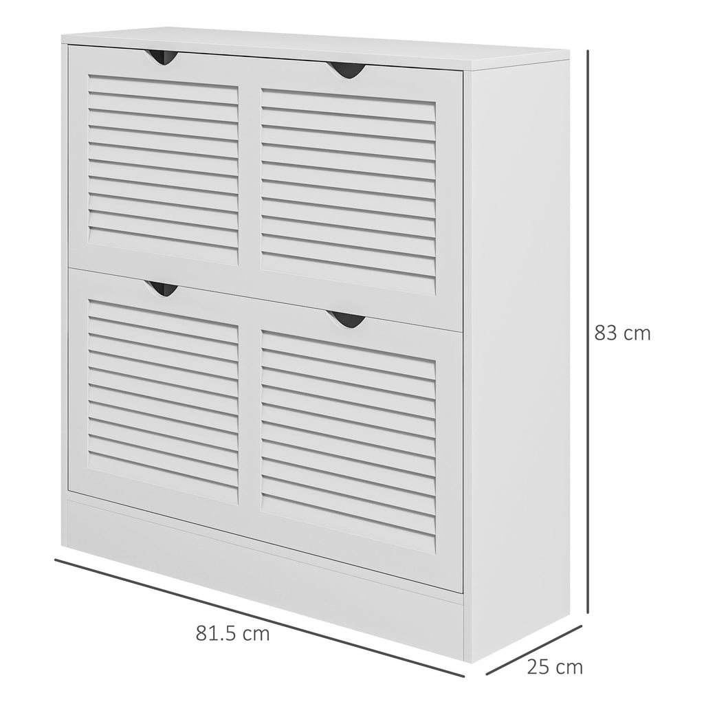 Easycomfort Mobile Scarpiera Salvaspazio in Legno per 16 Paia di Scarpe with 2 Ante a Ribalta, 81.5x25x83cm, white