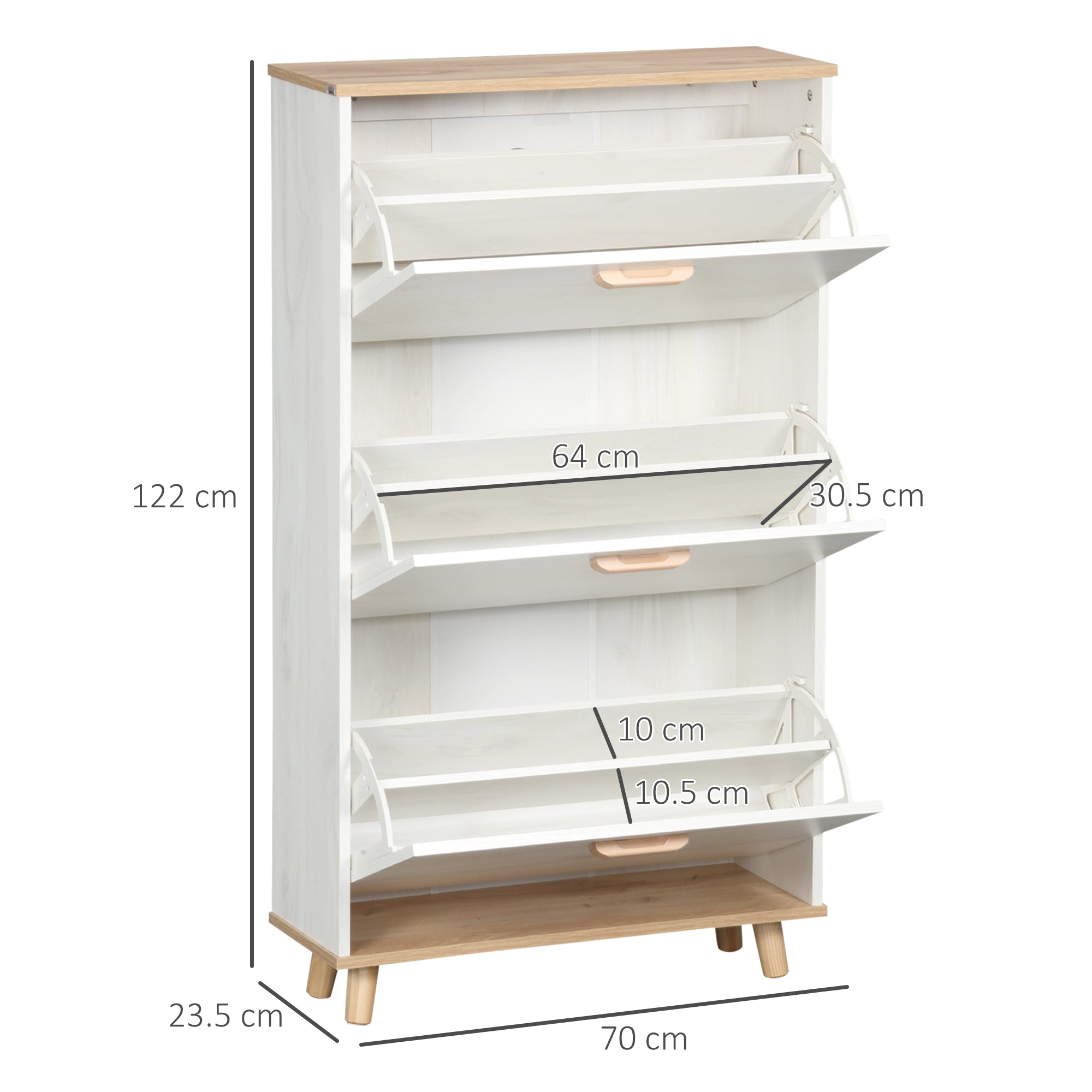 Easycomfort Mobile Scarpiera Salvaspazio in Truciolato with 3 Cassetti e 2 Ripiani Interni Regolabili, 70x23.5x122 cm, white