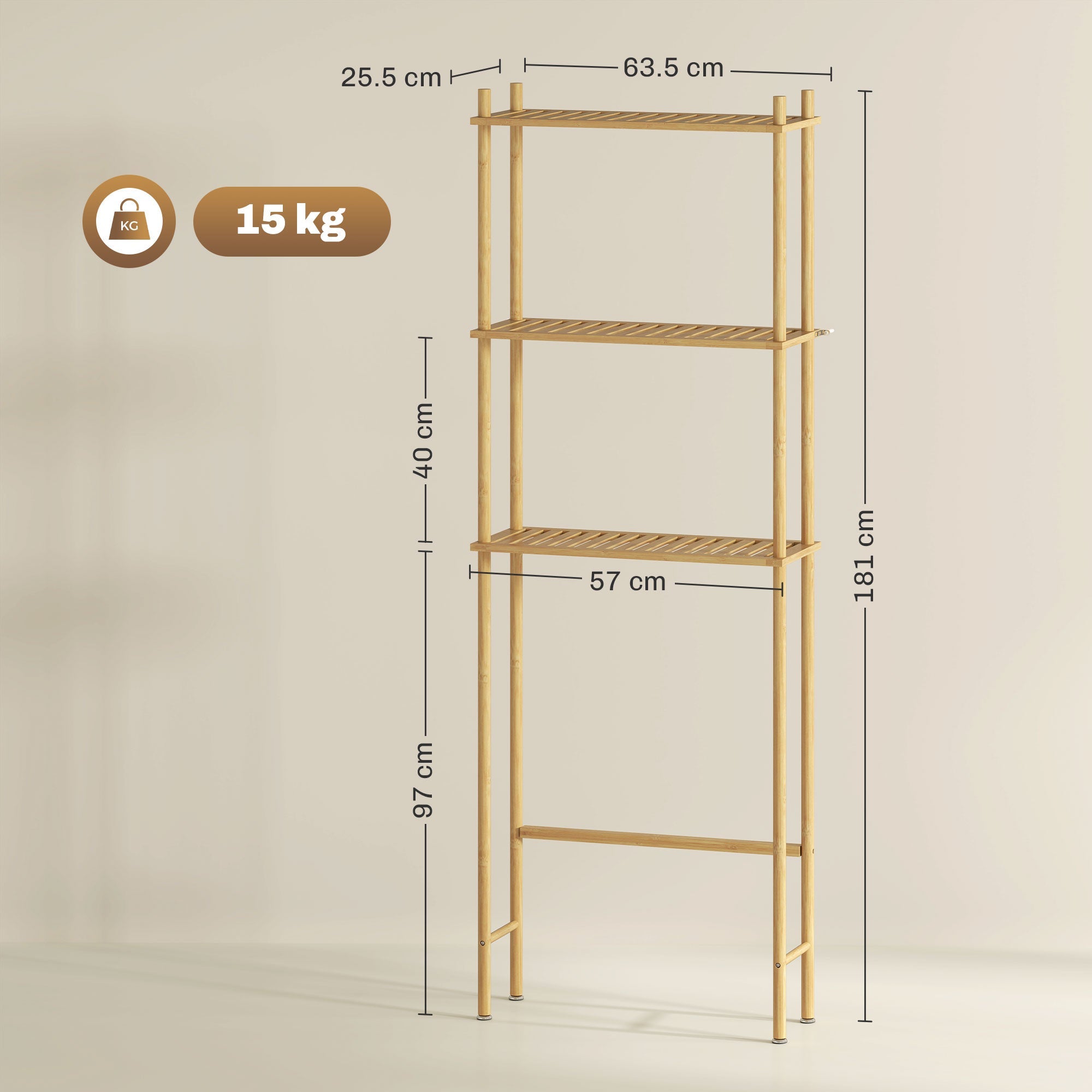 EasyComfort Mobile Sopra WC bovenkast voor toilet, 3 lattenplanken, 63.5x25.5x181 cm