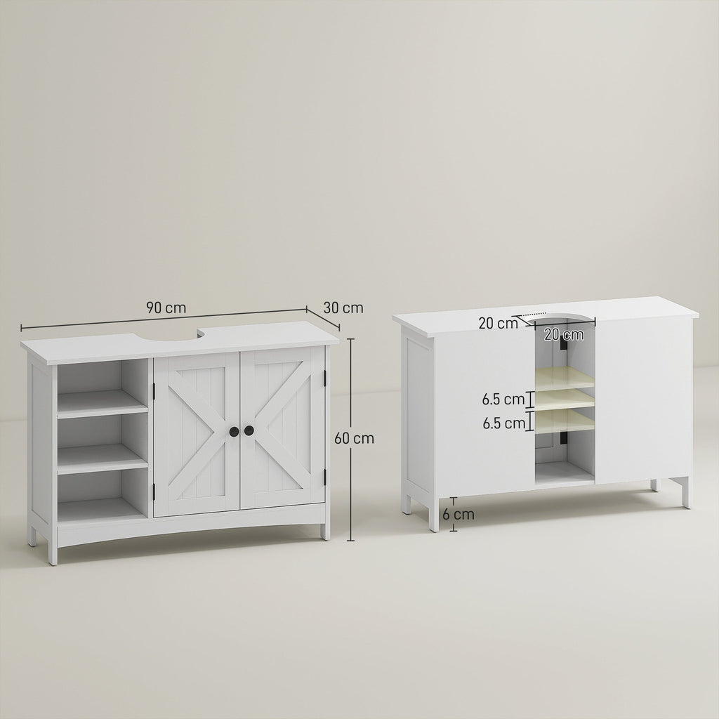 EasyComfort Mobile Sotto Lavabo Bagno with Armadietto a 2 Ante e 3 Ripiani Aperti in Legno, 90x30x60cm, white
