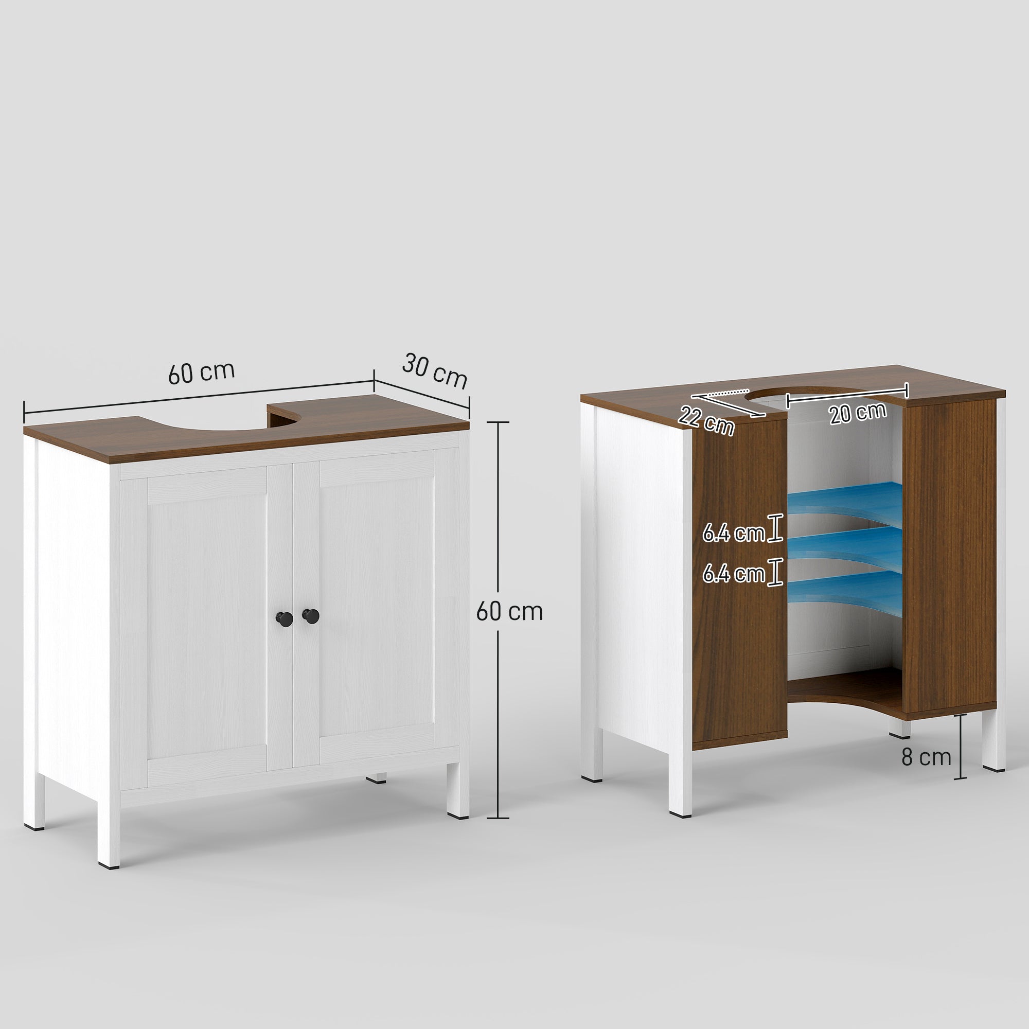 EasyComfort Mobile Sotto Lavabo badmeubel 60x30x60 cm wit/noot