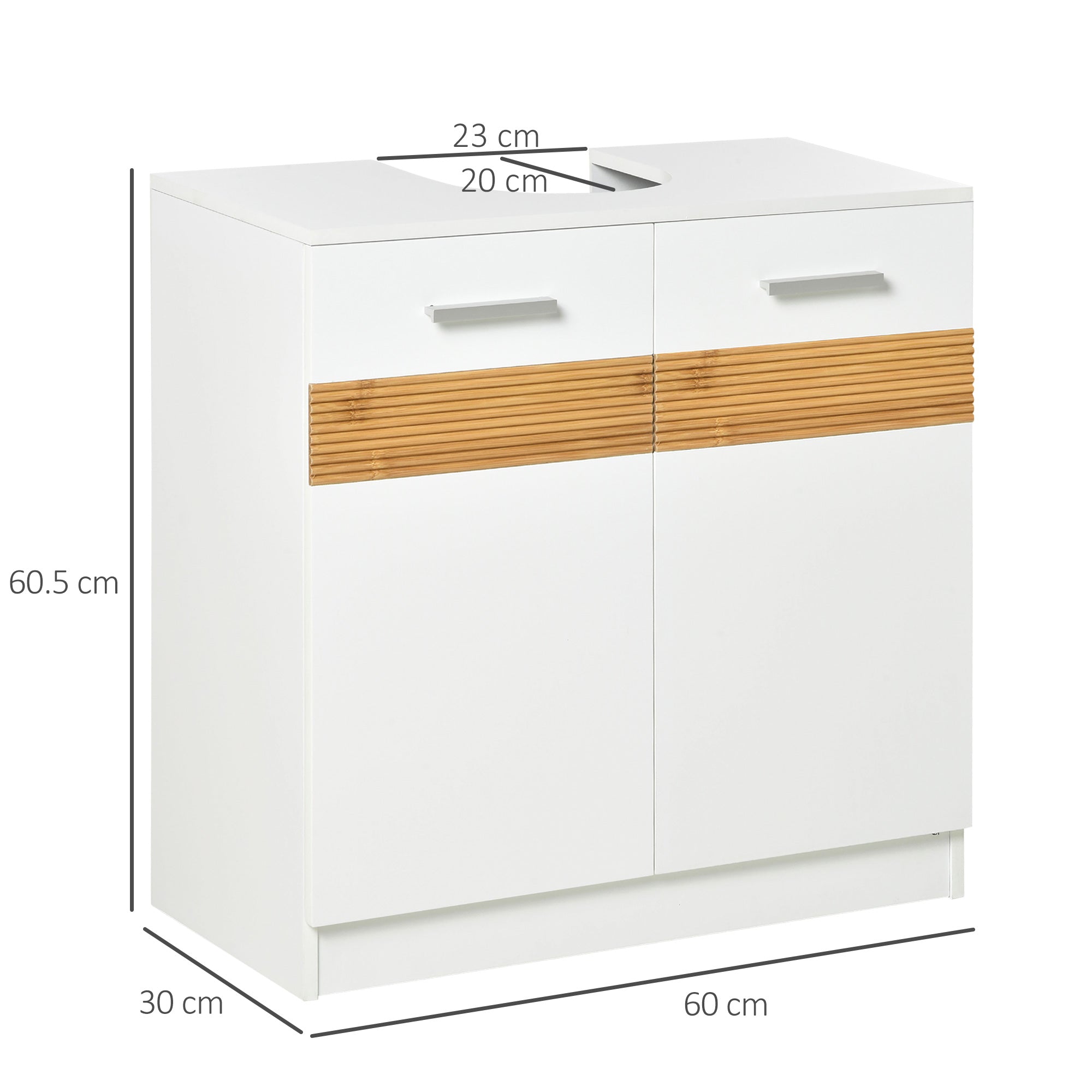 EasyComfort Mobile Moderno Sotto Lavabo Bagno per nascondere tubi idraulici, Sottolavandino with Antine in Legno white, 60x30x60.5cm