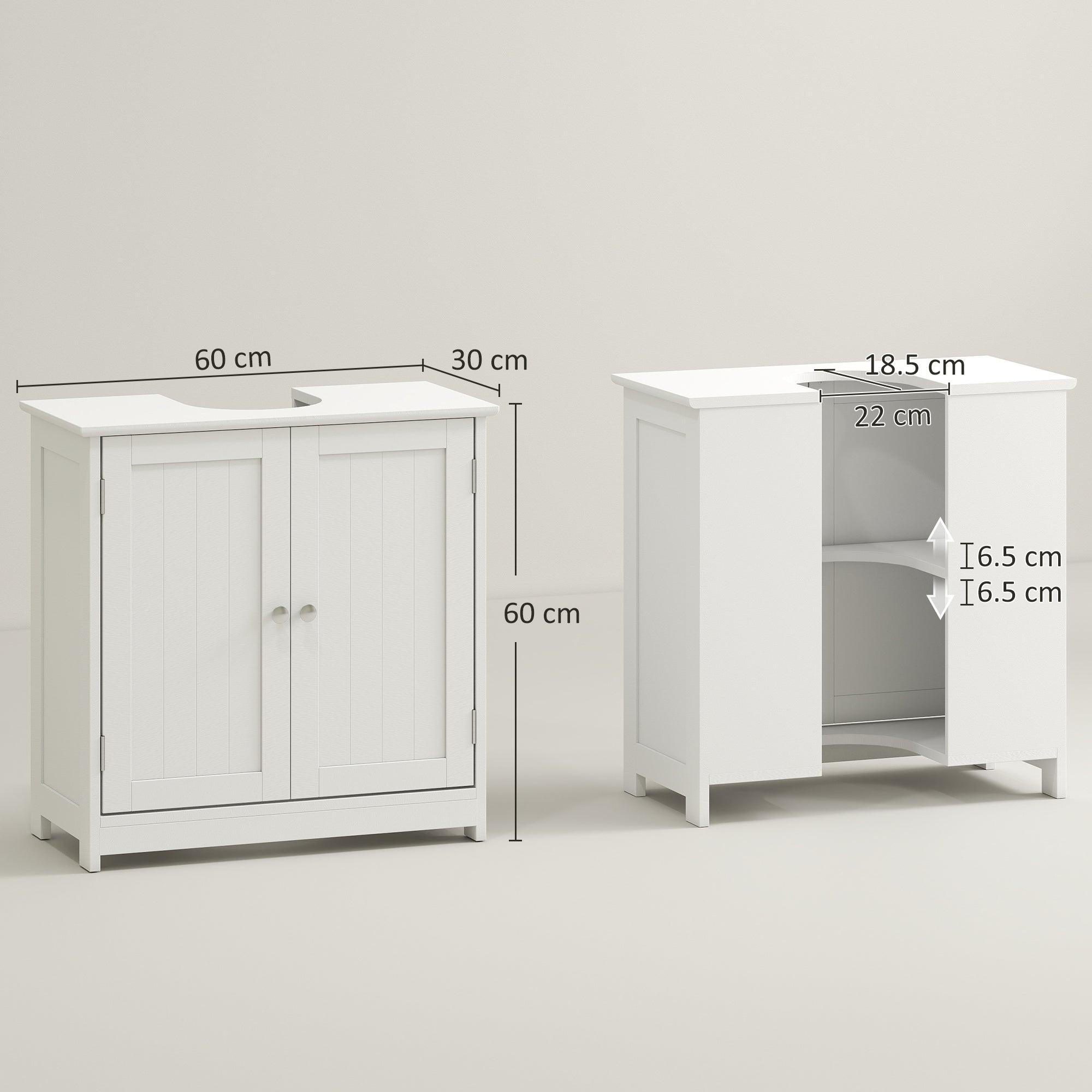 EasyComfort Wastafelonderkast 2-deurs met verstelbare plank, U-uitsparing, 60x30x60 cm, wit