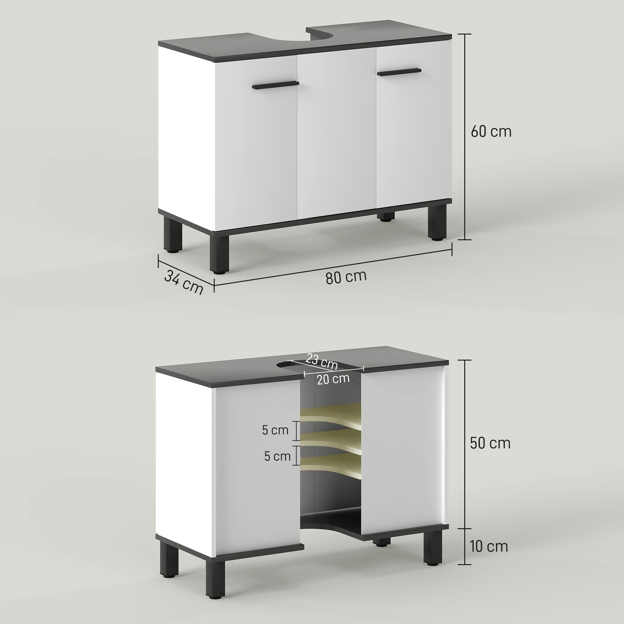 EasyComfort Onderbouwkast 2-deurs met verstelbare plank 80x34x60 cm hoogglans wit