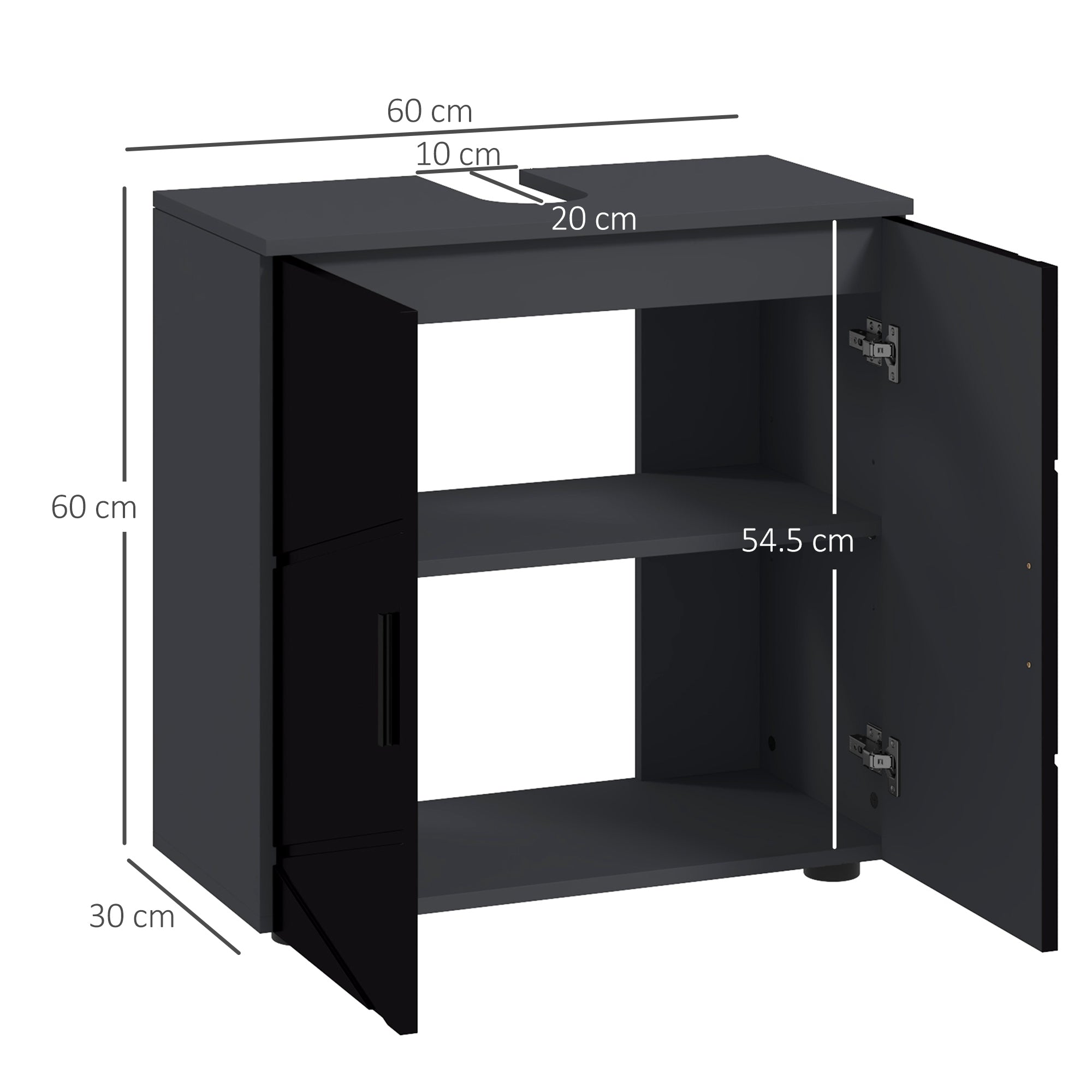 Easycomfort Mobile Sottolavabo Bagno in Legno with Armadietto 2 Ante, 60x30x60cm, black