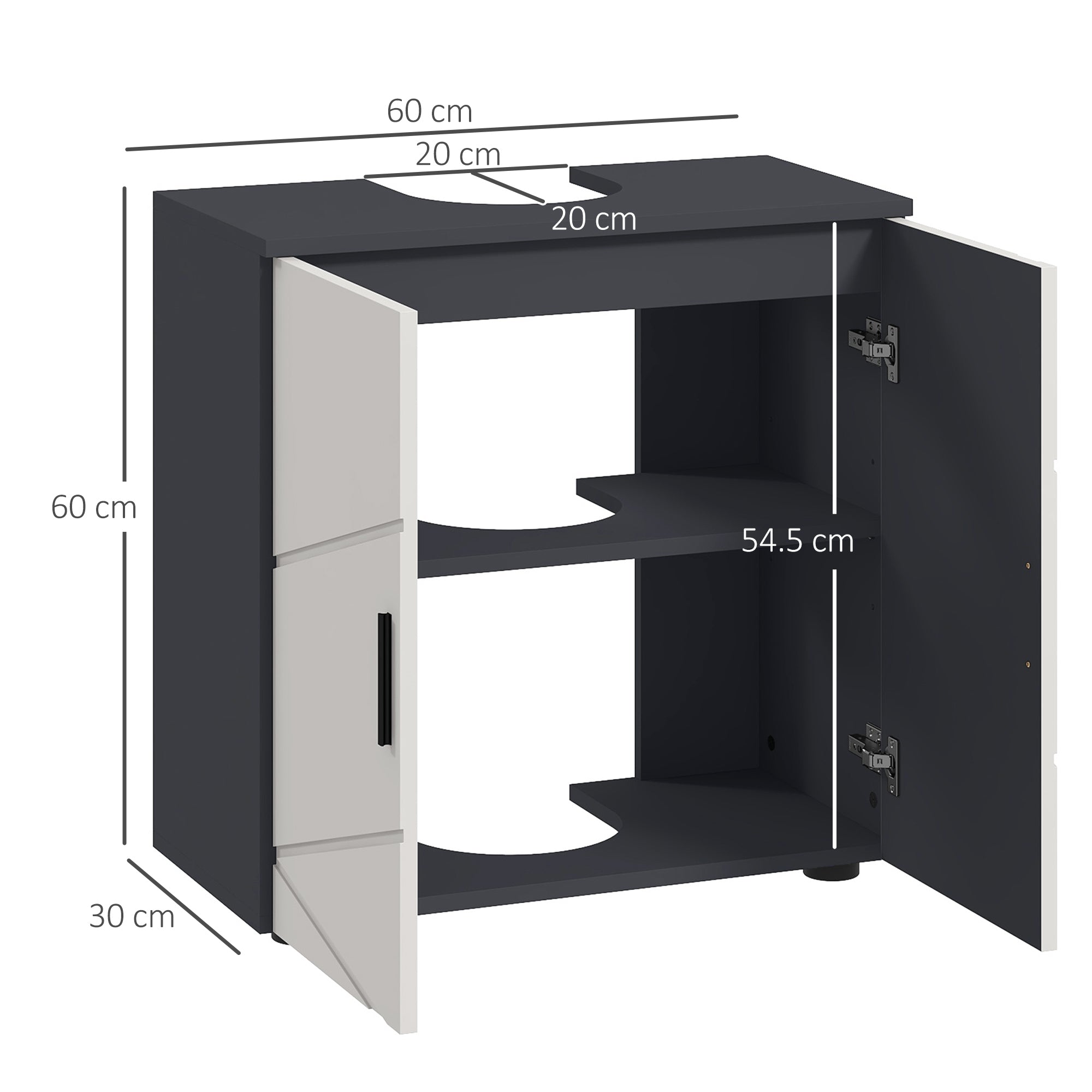 Easycomfort Mobile Sottolavabo Bagno per Piedistallo with Armadietto 2 Ante, 60x30x60cm, Grigio