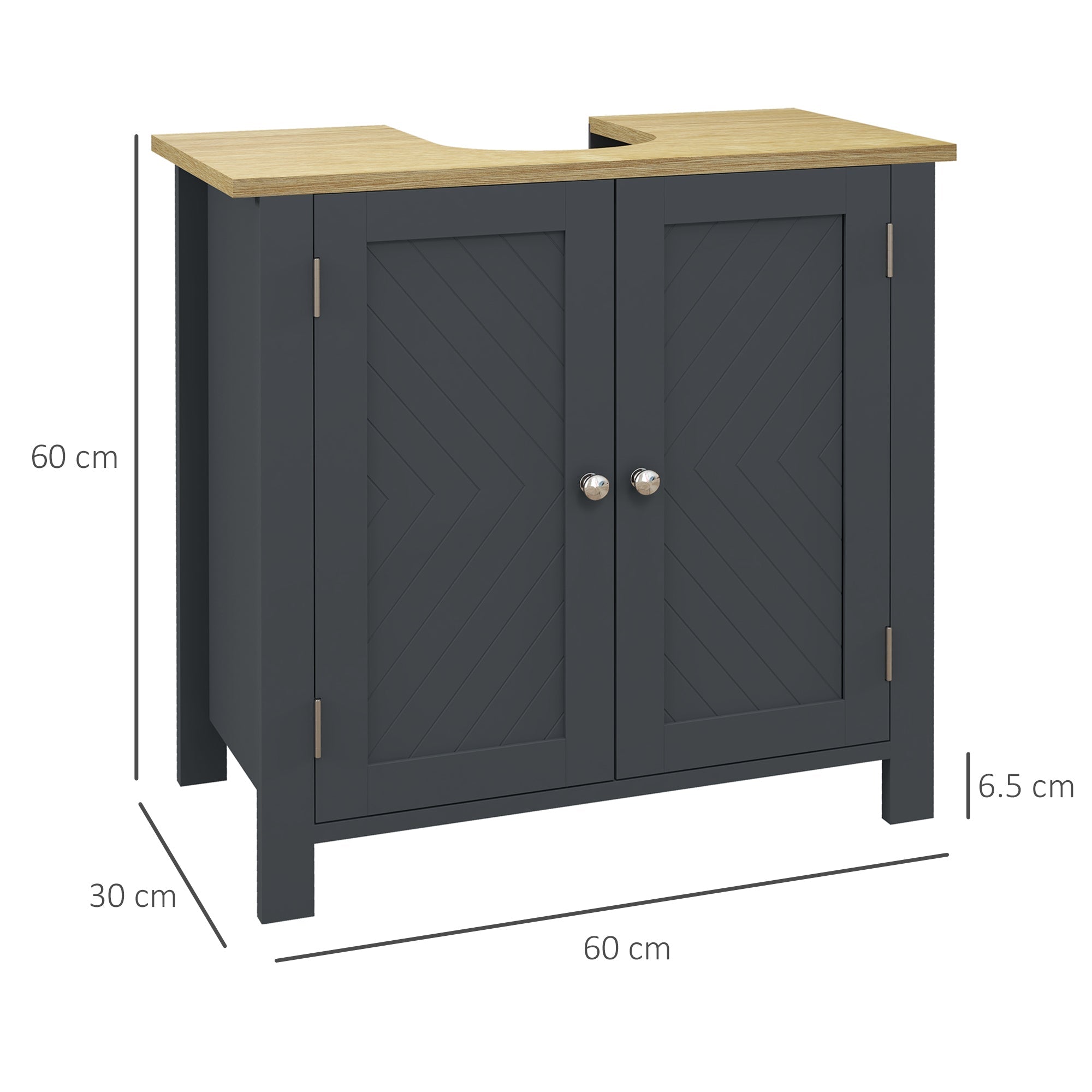 Easycomfort Mobile Sottolavabo in Truciolato e MDF a 2 Ante with Ripiano Interno Regolabile, 60x30x60 cm, Grigio