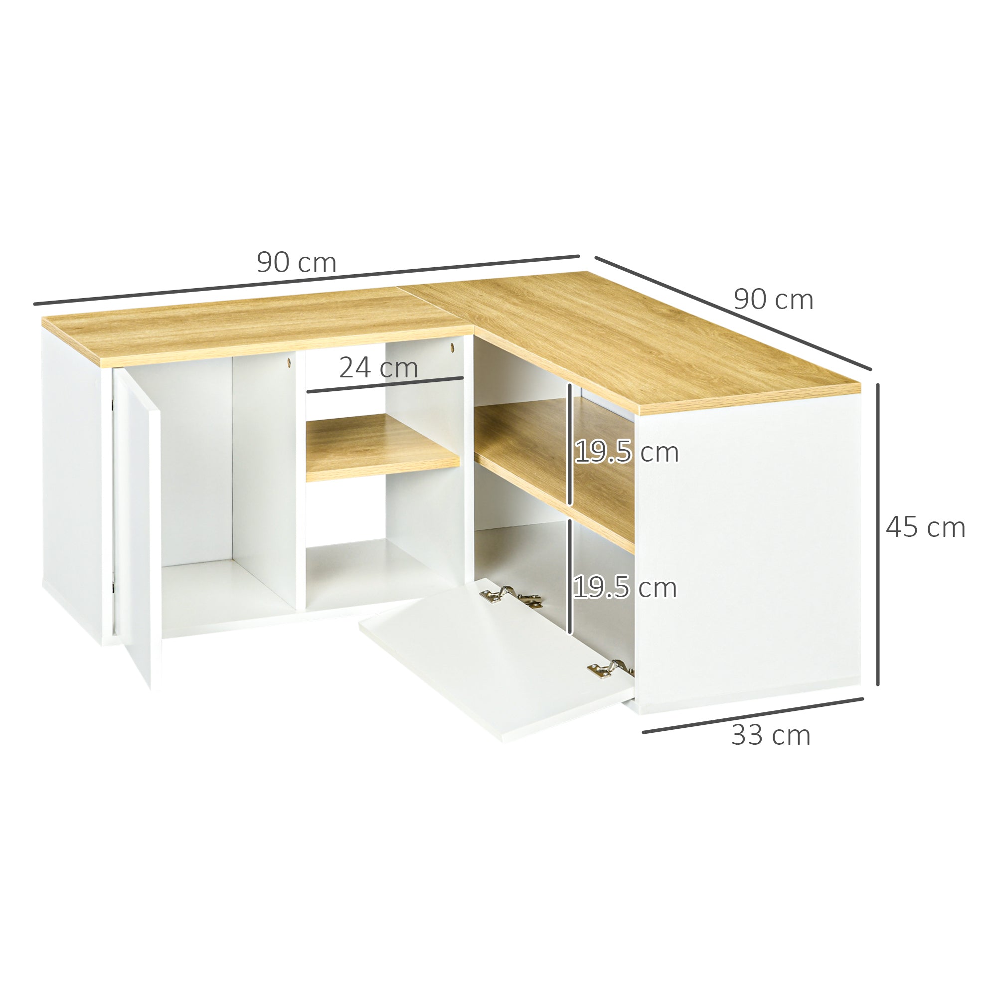 Easycomfort Mobile TV a L per TV da 40" with 3 Ripiani Aperti e 2 Armadietti, in Truciolato, 90x90x45 cm