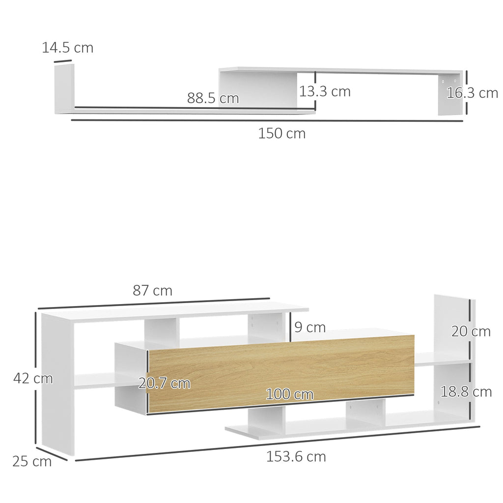 EasyComfort Mobile TV with Mensola a Muro, Ripiani Aperti e Armadietto in Legno, white e Legno Naturale