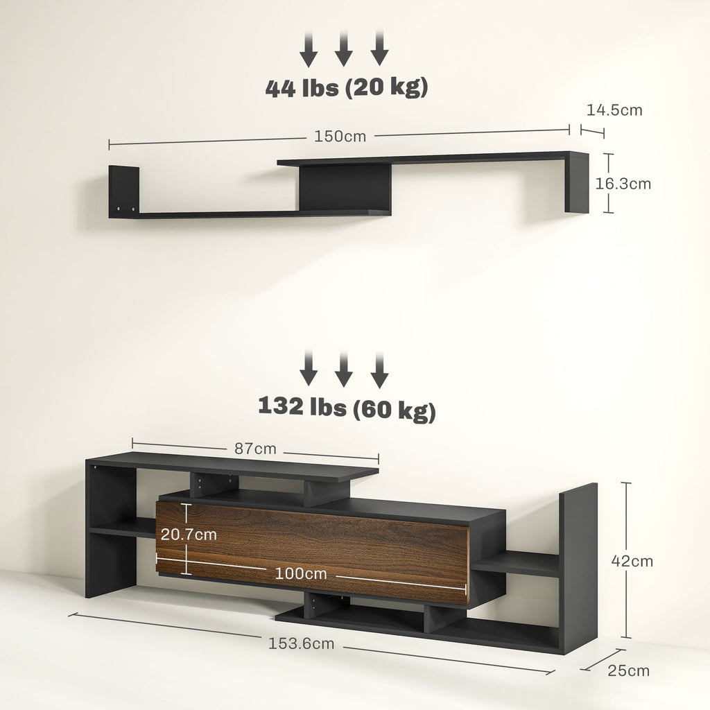 EasyComfort TV-meubel met wandplank, open planken en kast, zwart/bruin