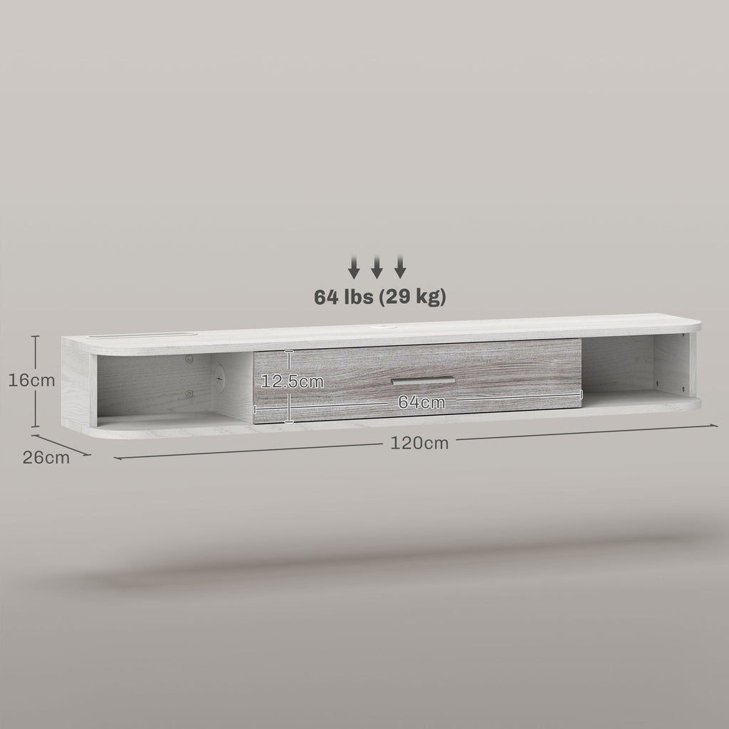 EasyComfort TV-wandmeubel 120x26x16 cm, wit/grijs