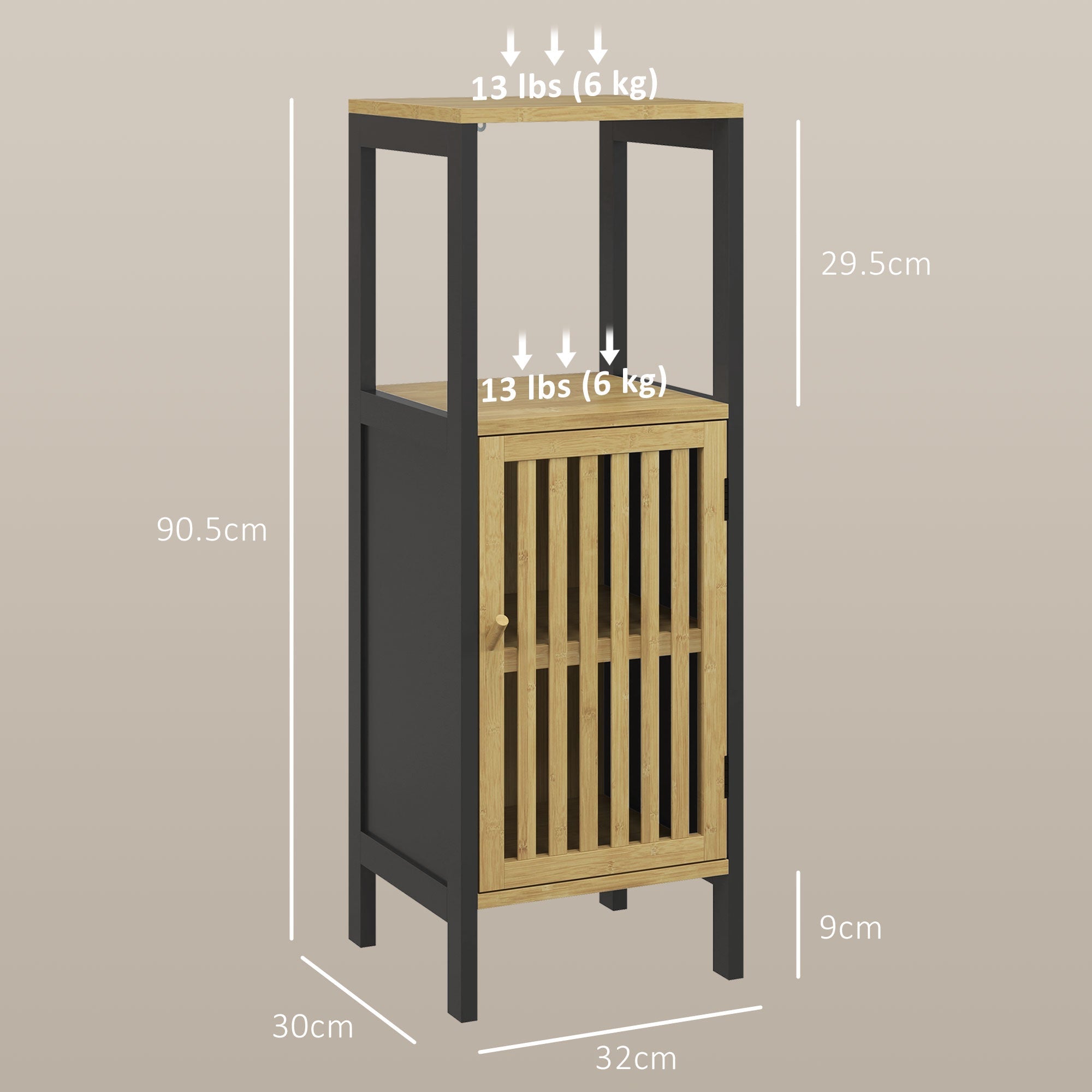 EasyComfort Mobiletto Badkamerkast 32x30x90.5 cm zwart/houtkleur