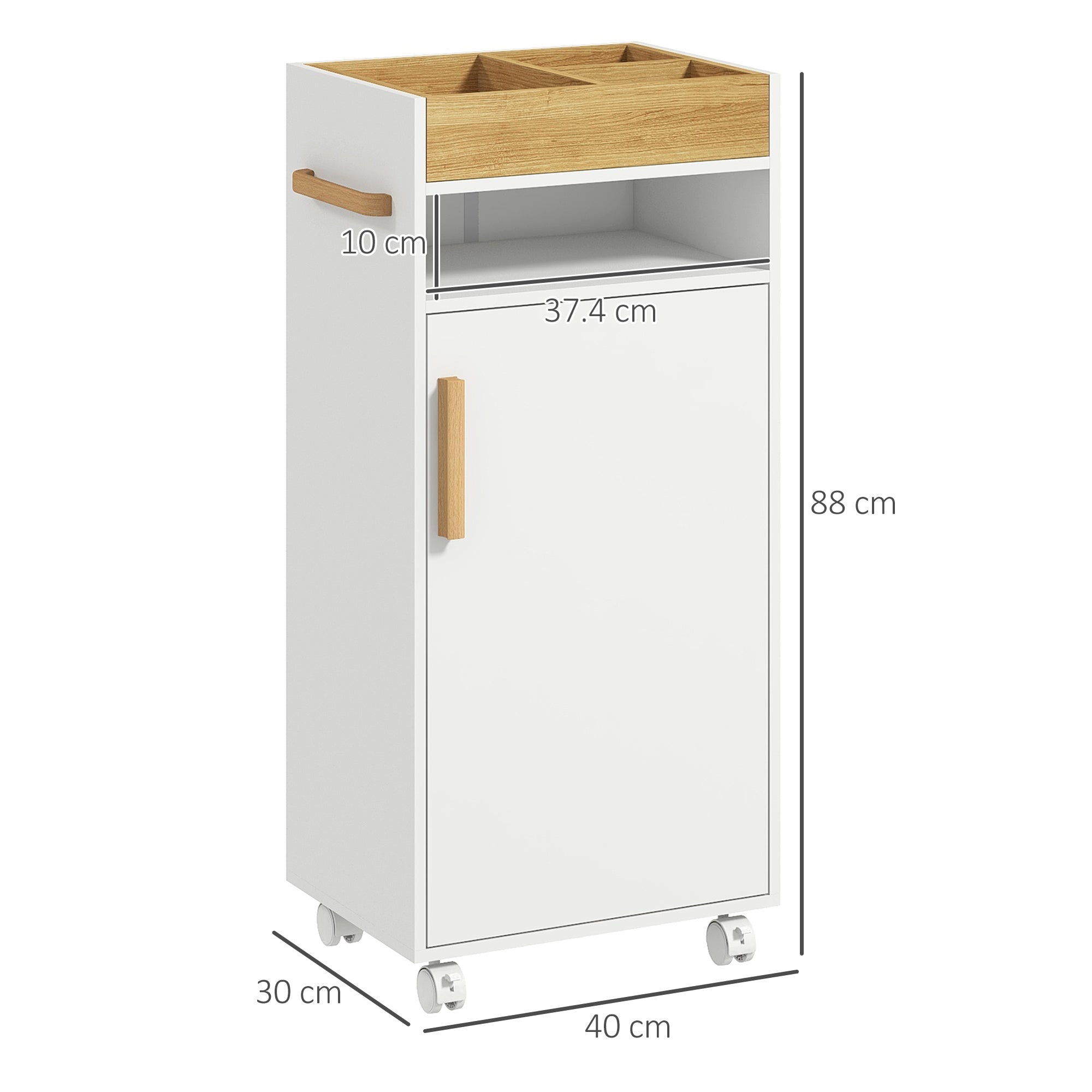 Easycomfort Mobiletto Bagno with Vassoio Rimovibile, Ripiano Aperto e Armadietto Chiuso, in Truciolato, 40x30x88 cm, white