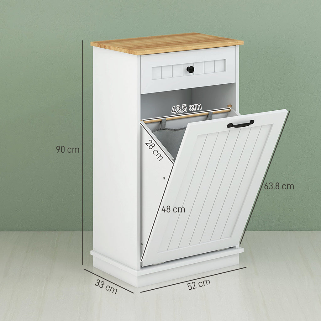 EasyComfort Mobiletto Bagno in Legno with Cesto Portabiancheria in Tessuto Ribaltabile e Cassetto, white