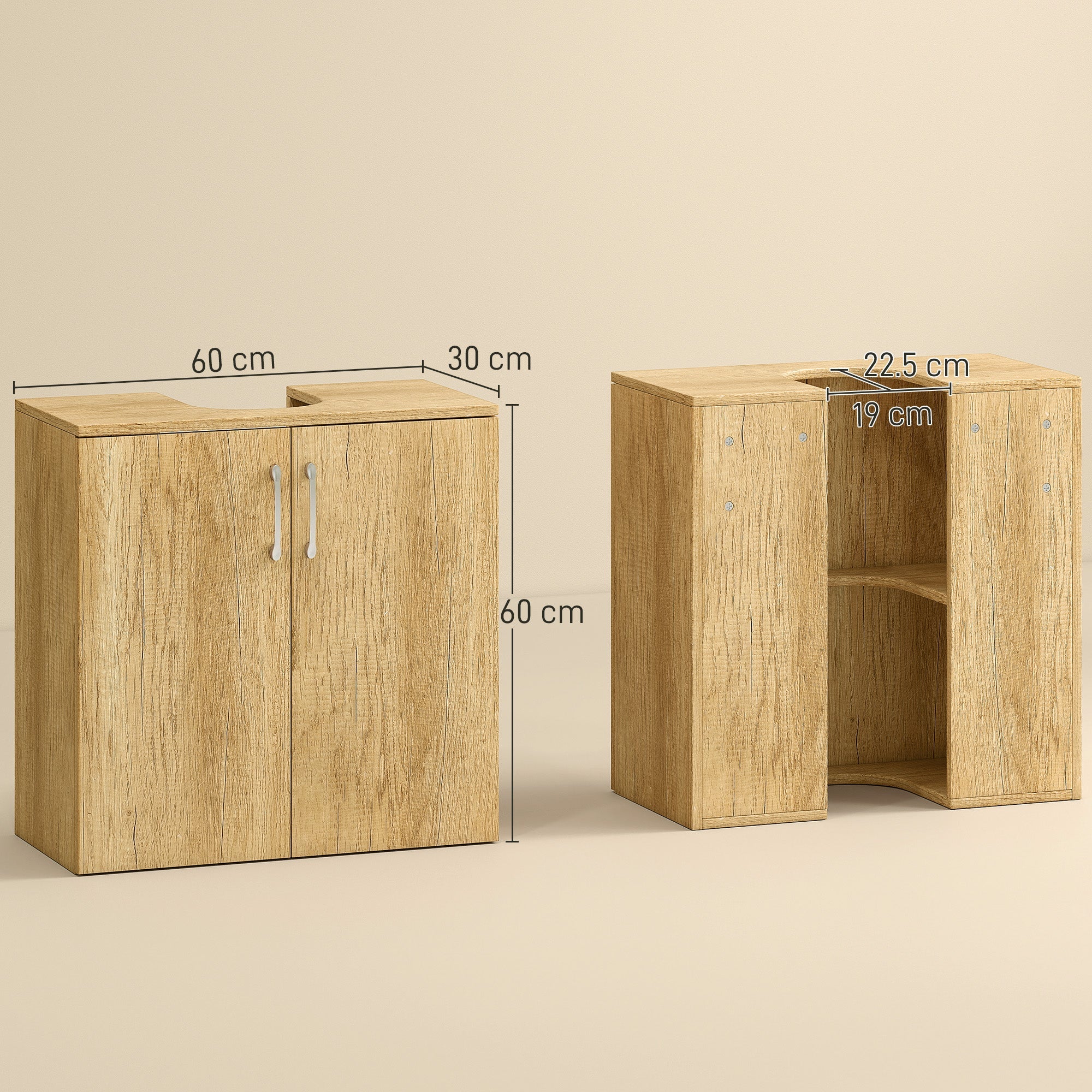 EasyComfort Mobiletto Bagno - Badmeubel onderkast 60x30x60 cm, naturel